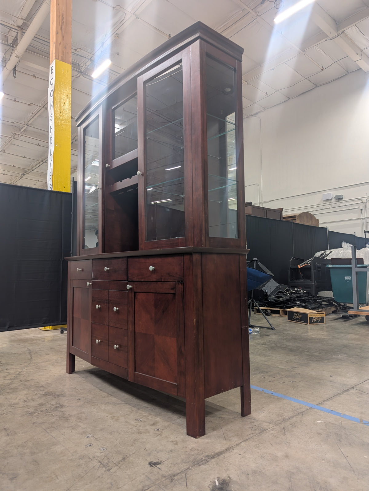 Rich Dark Stained Hamilton & Spill  Hardwood Glass Door Media Cabinet Section