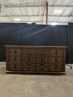 Vintage Carved Wood Long Dresser with Geometric Design