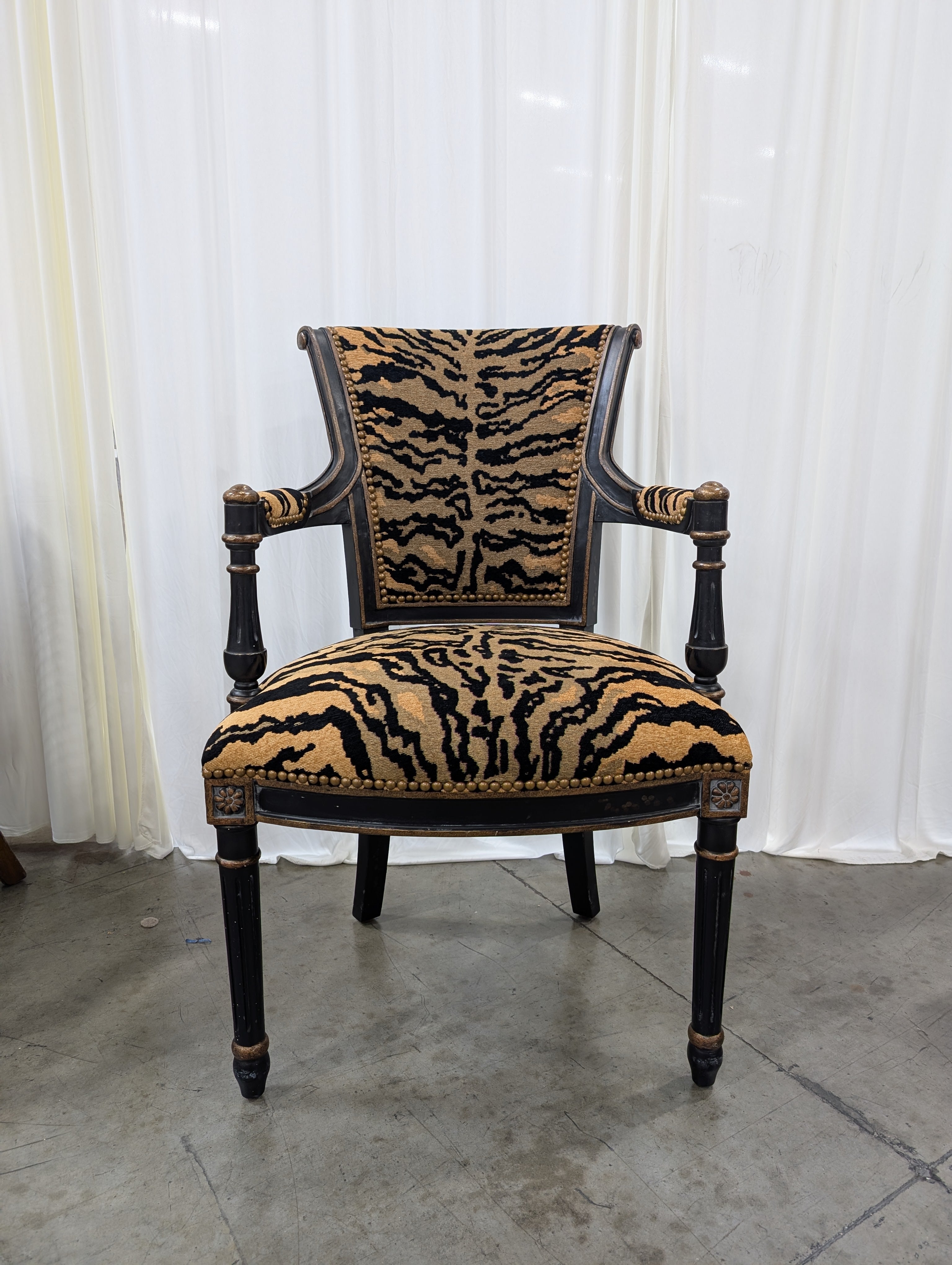 Striking Tiger Print Velvet Armchair with Nailhead Trim