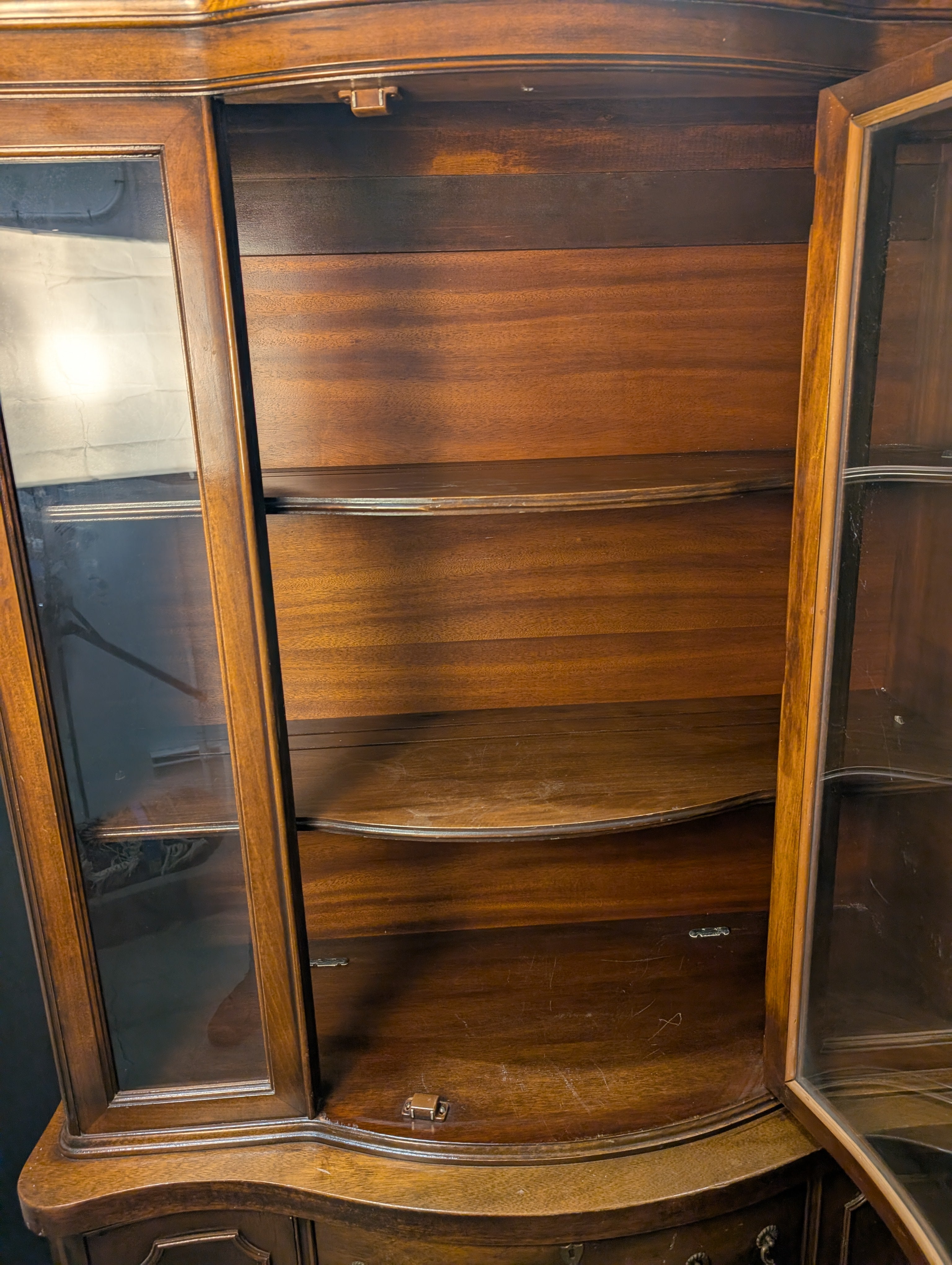 Curved Hardwood China Cabinet with Glass Doors