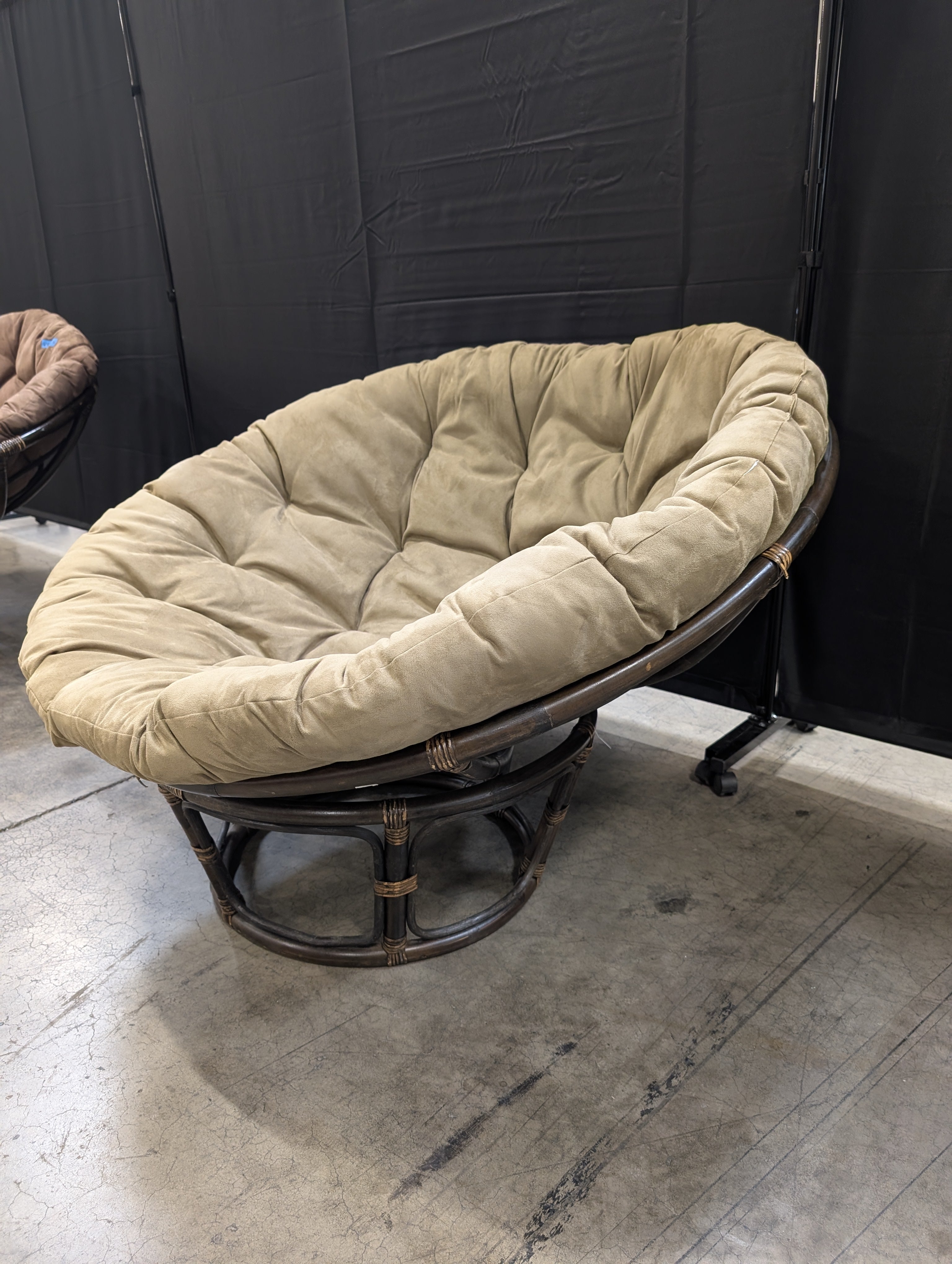 Olive Green Double Papasan Chair in Rattan