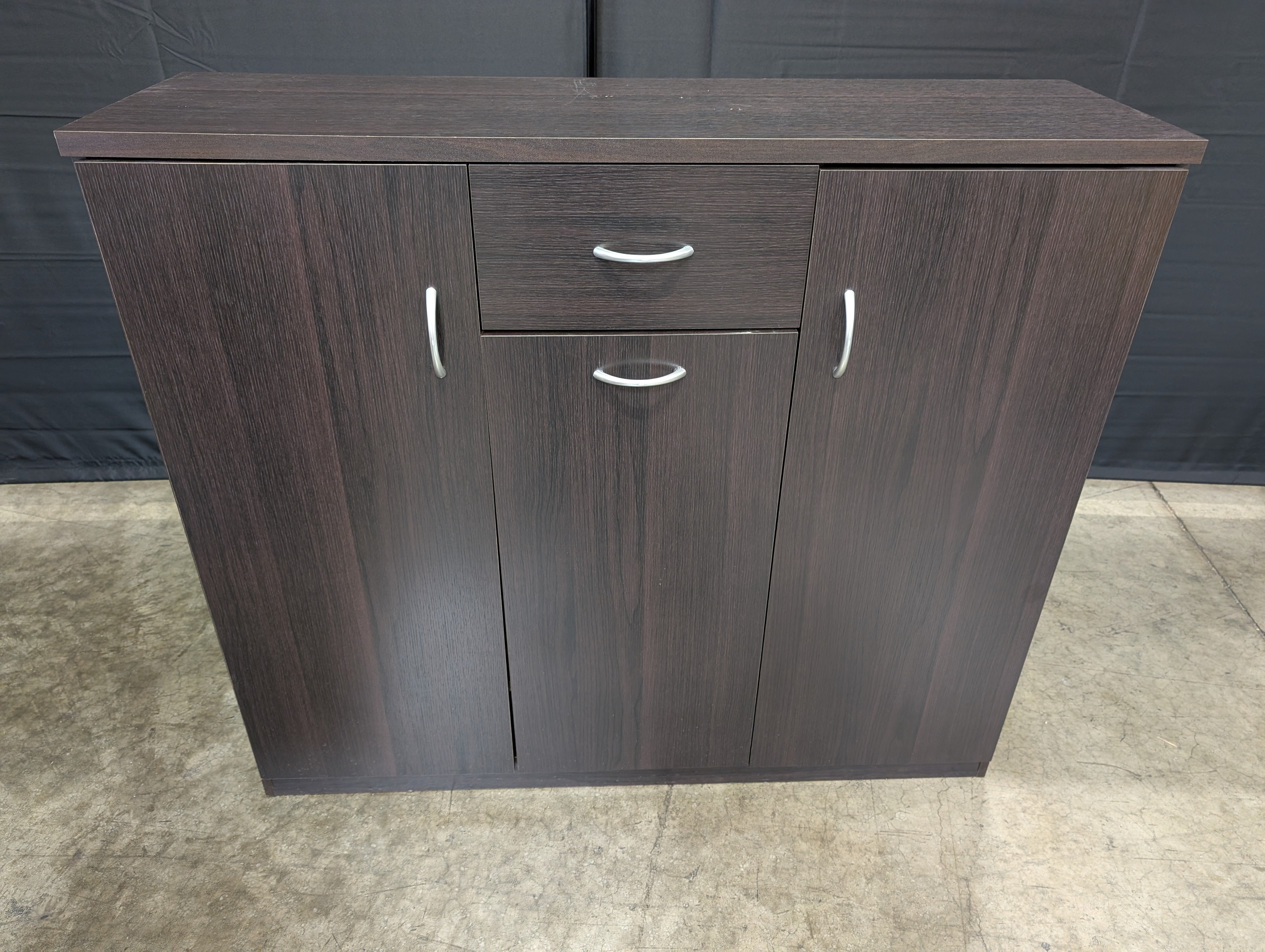 Dark Wood Storage Cabinet with Silver-Tone Handles