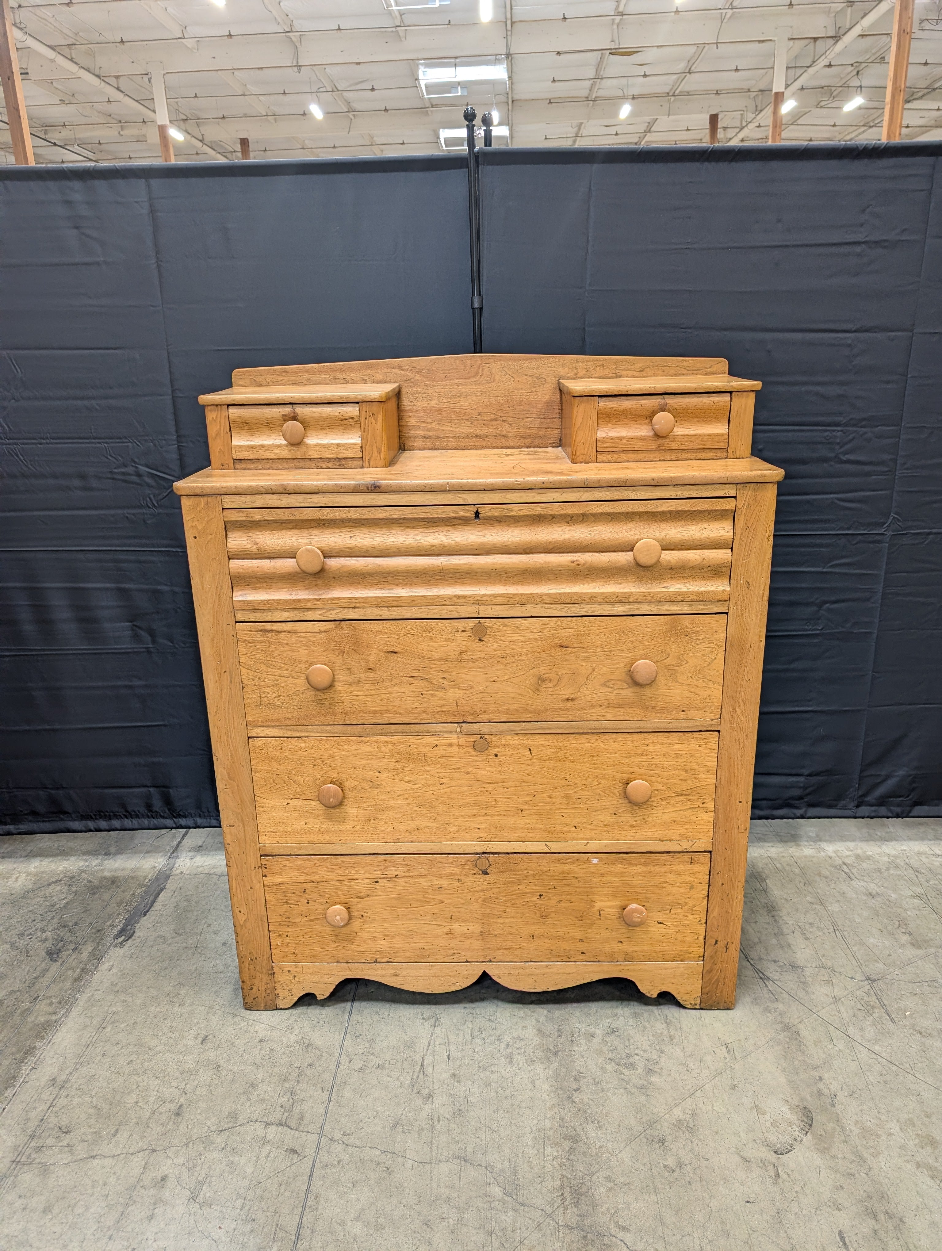Solid Wood Dresser with Hutch Top and Fluted Detail