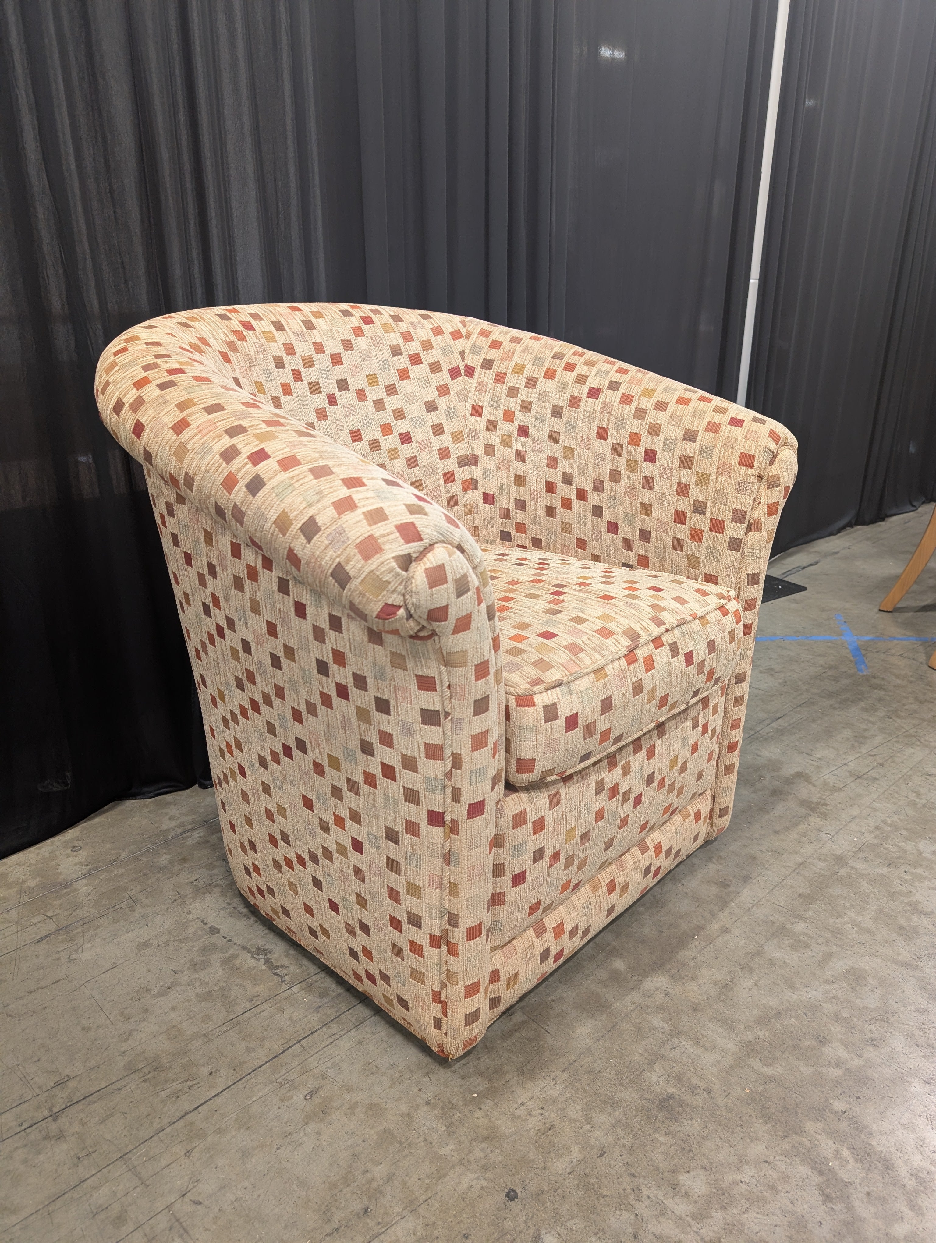 Geometric Patterned Barrel Back Armchair