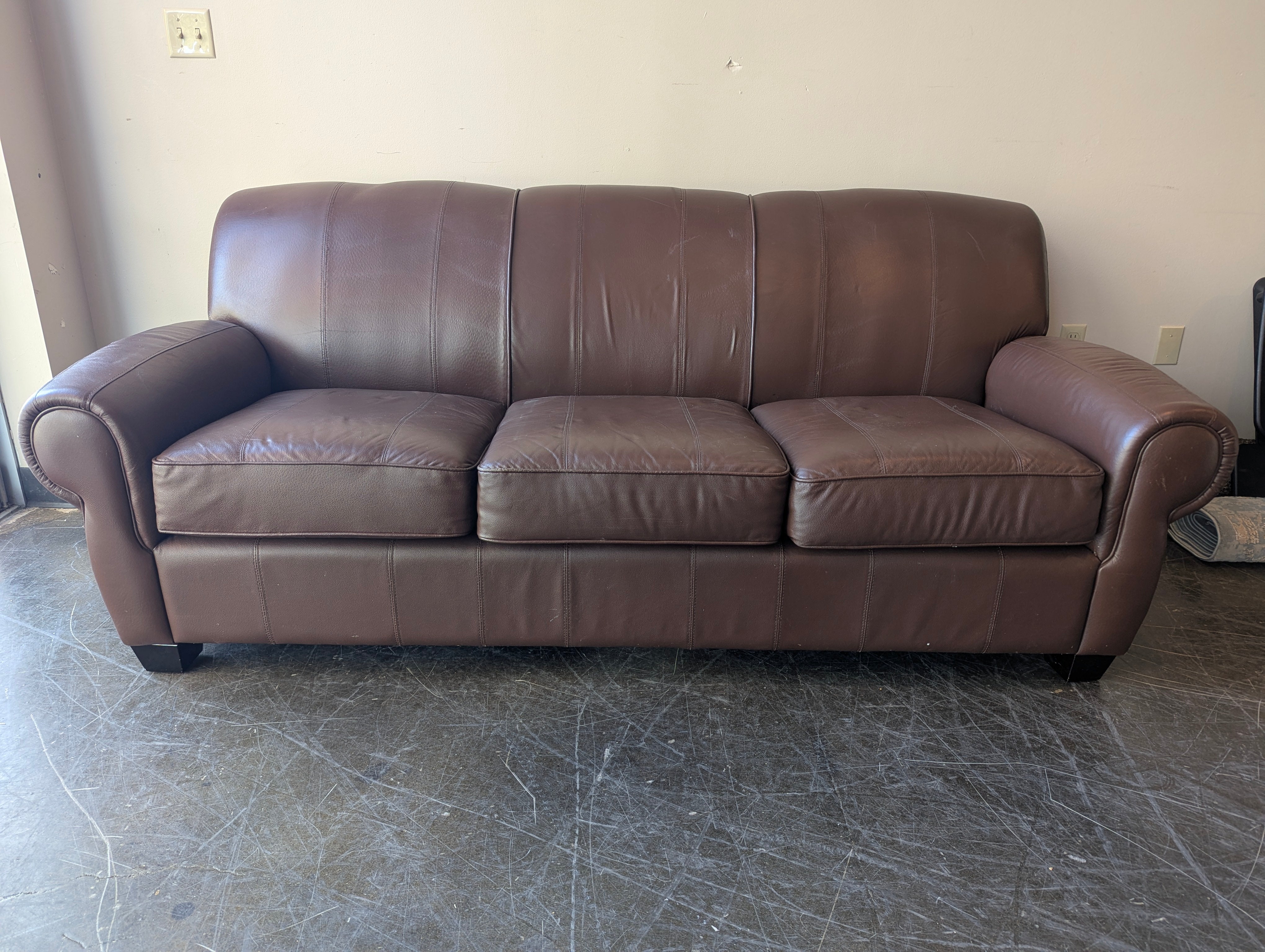 Brown Leather Three-Seat Sofa