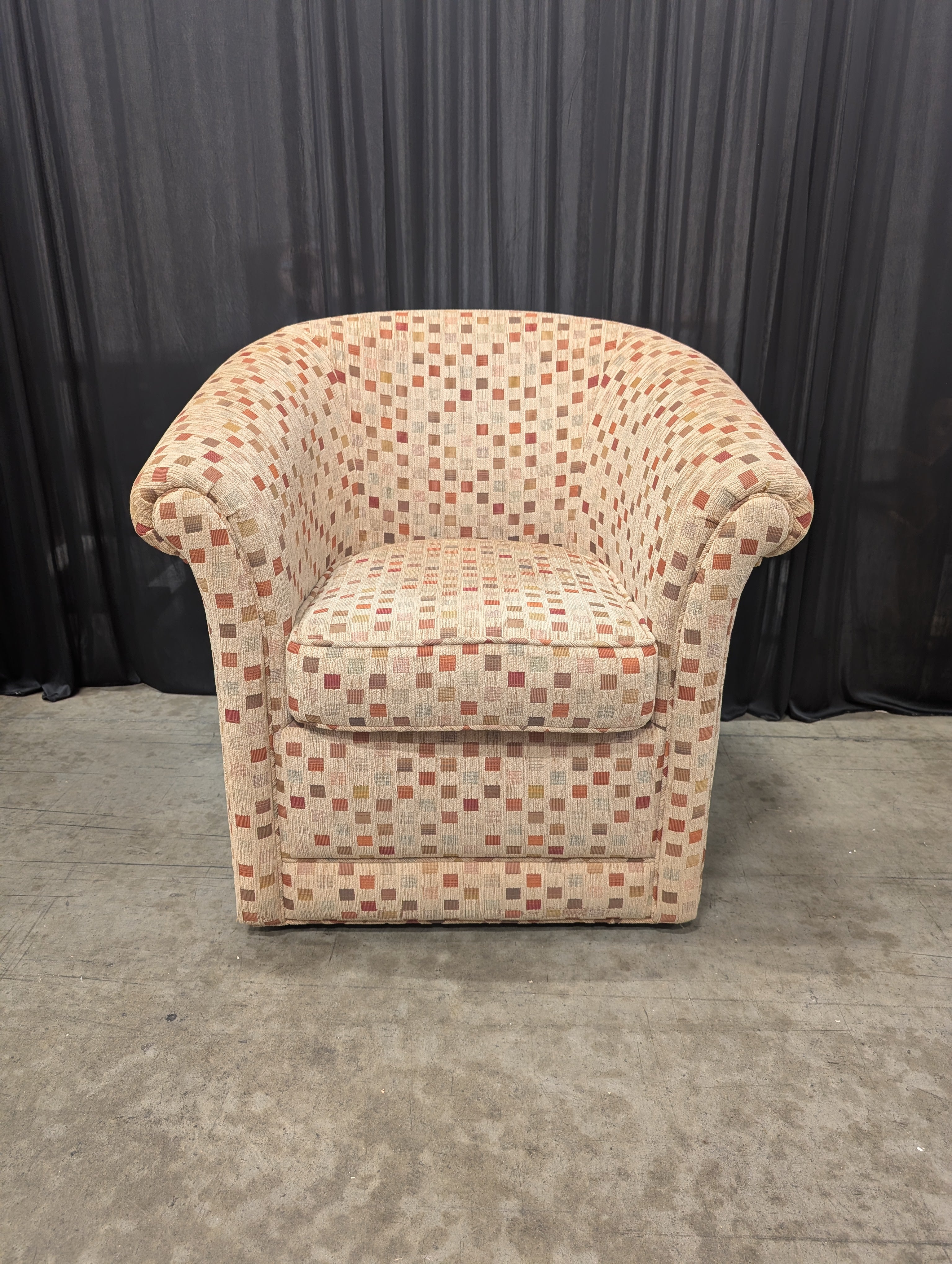 Geometric Patterned Barrel Back Armchair