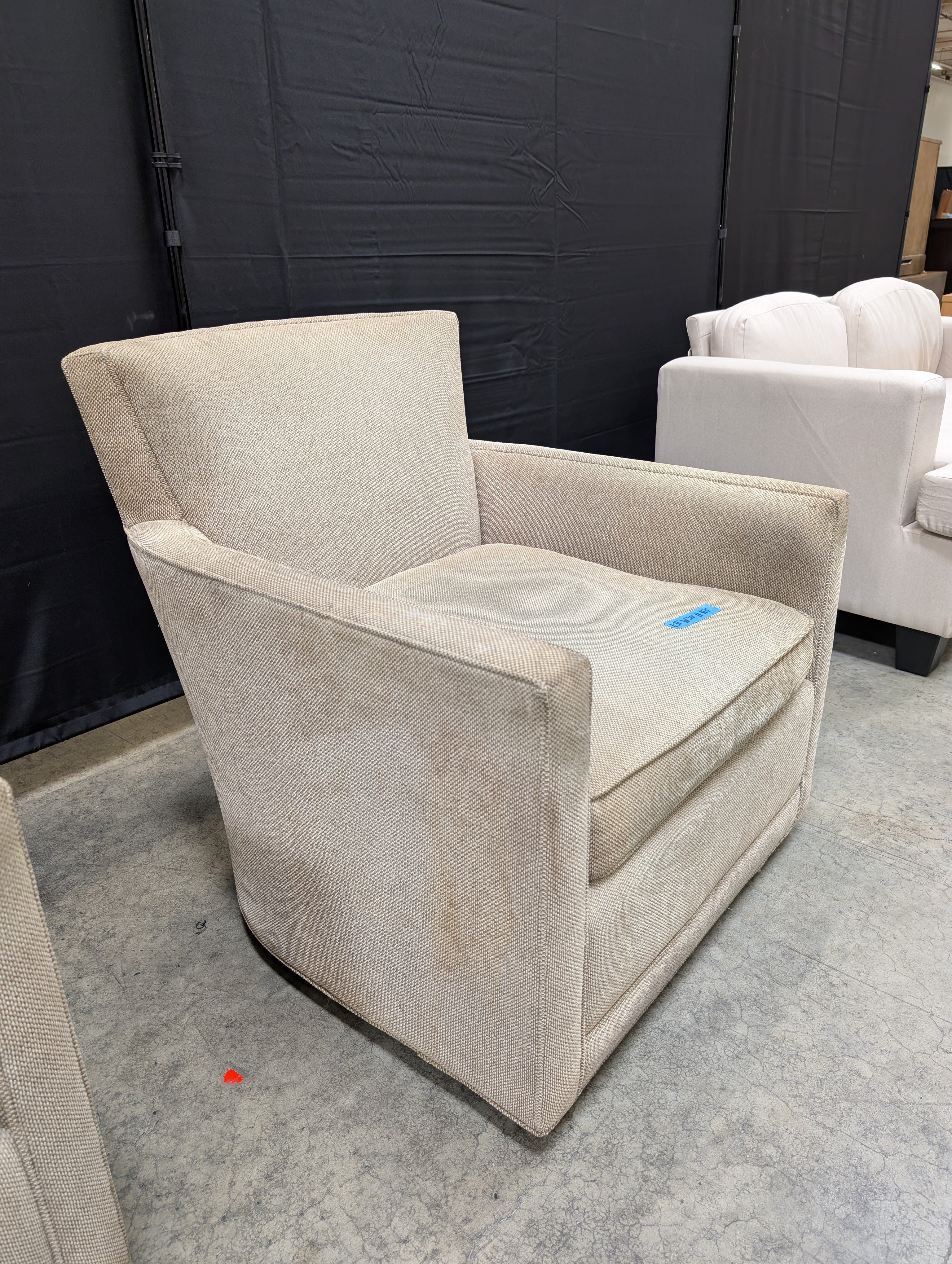 Grey Textured Fabric Armchair with Slanted Back