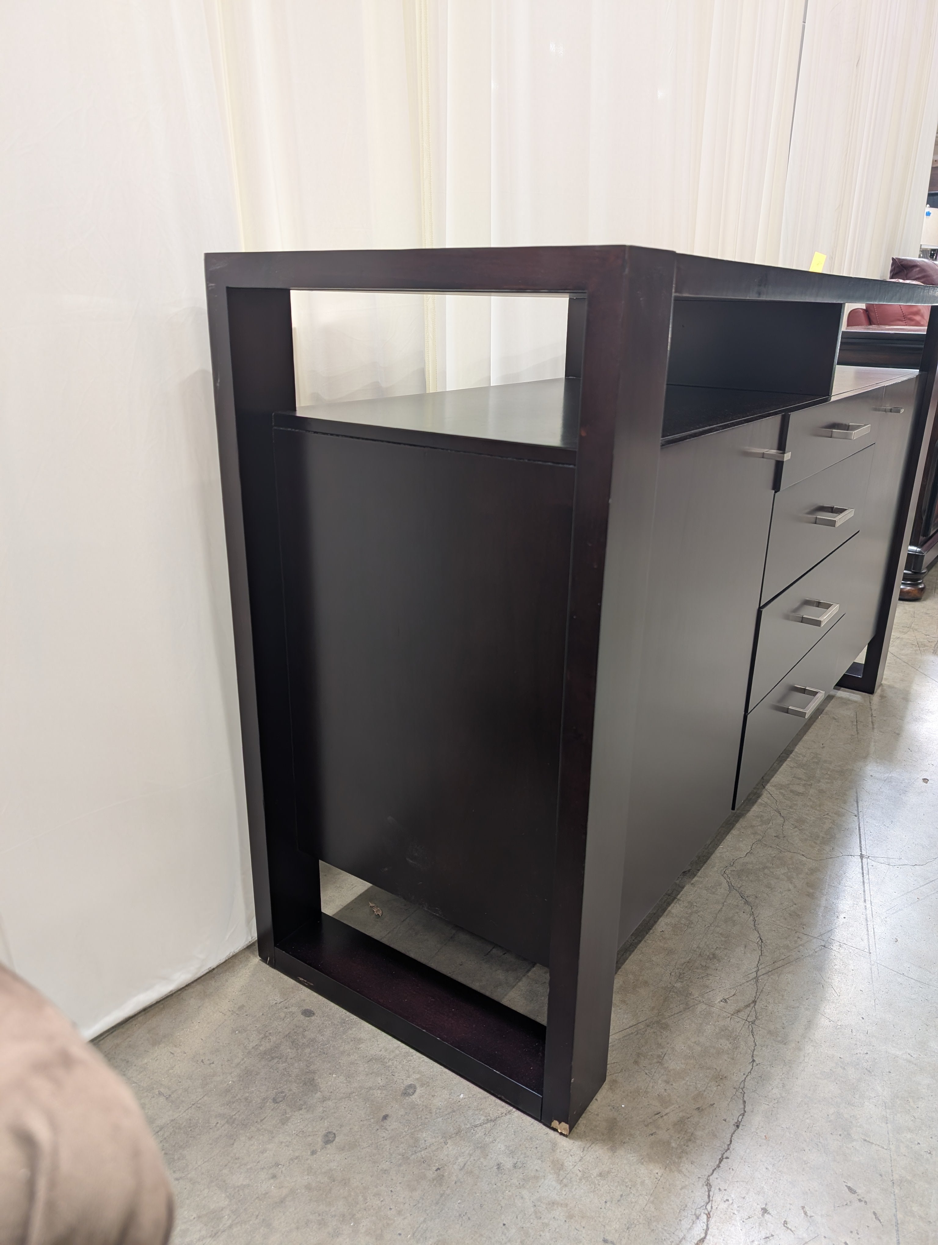 Dark Espresso Wood Buffet with Silver Pulls