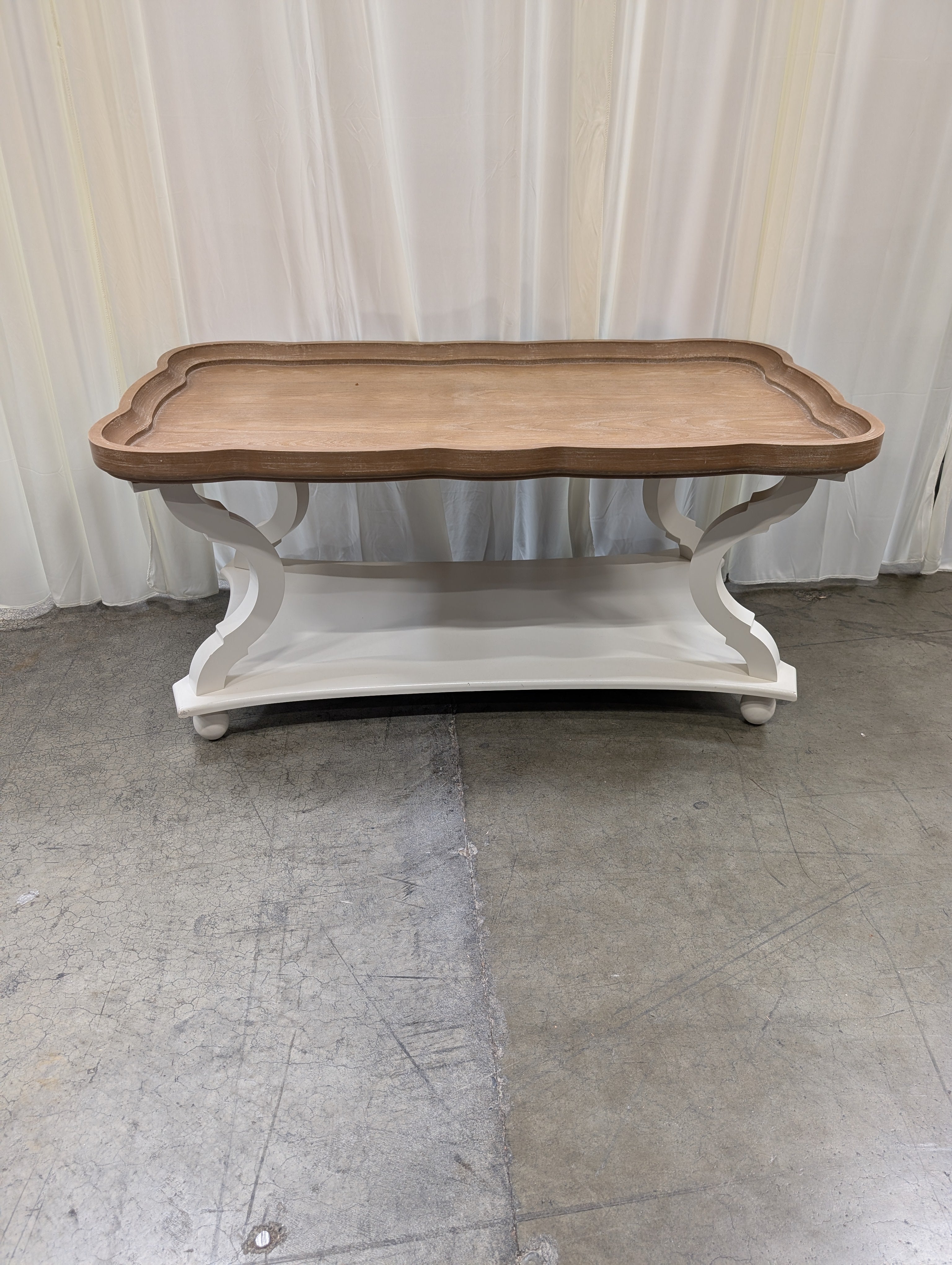 Two-Tone Scalloped Tray Coffee Table with Shelf