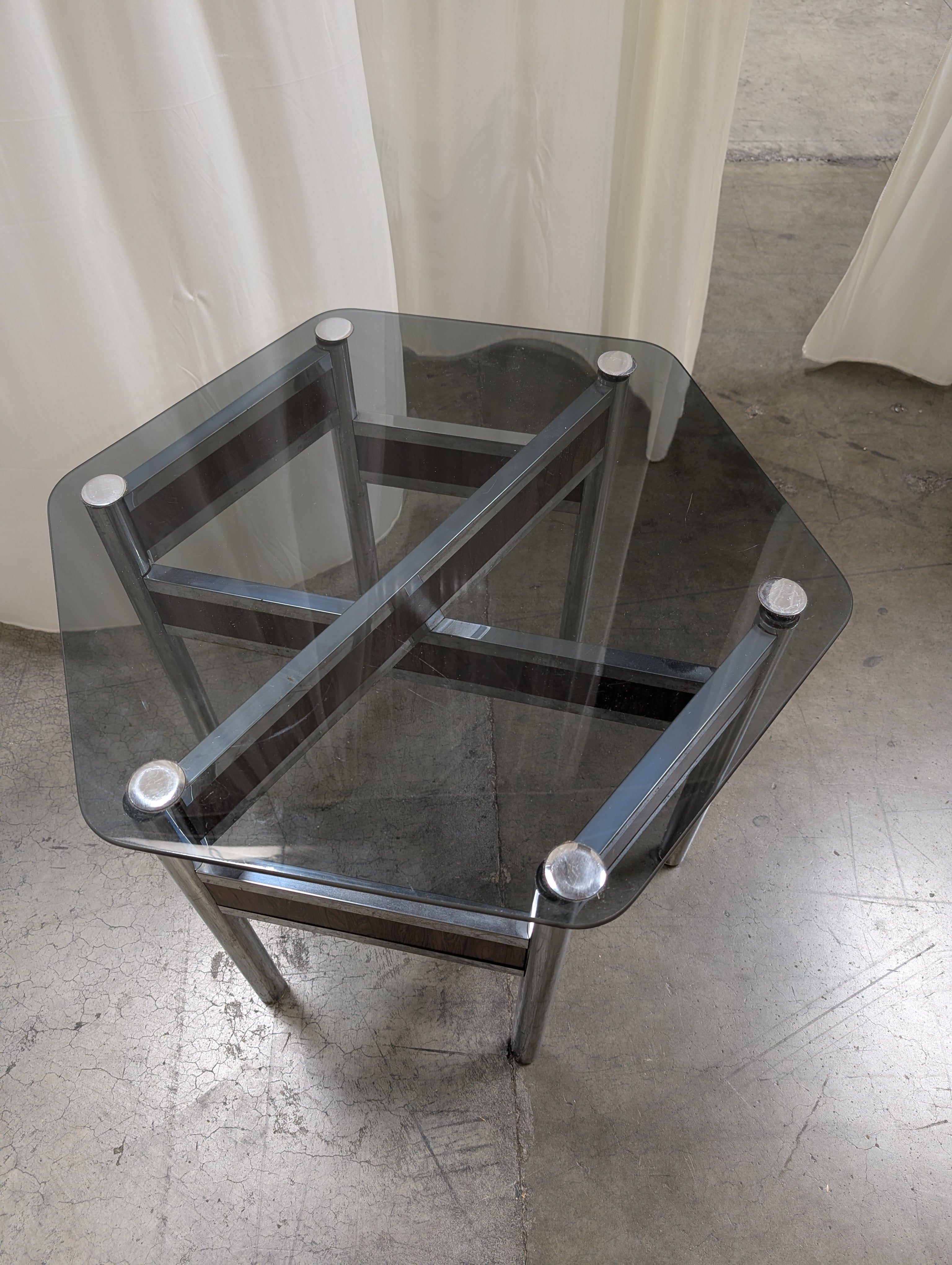 Hexagonal Smoked Glass End Table with Chrome Frame