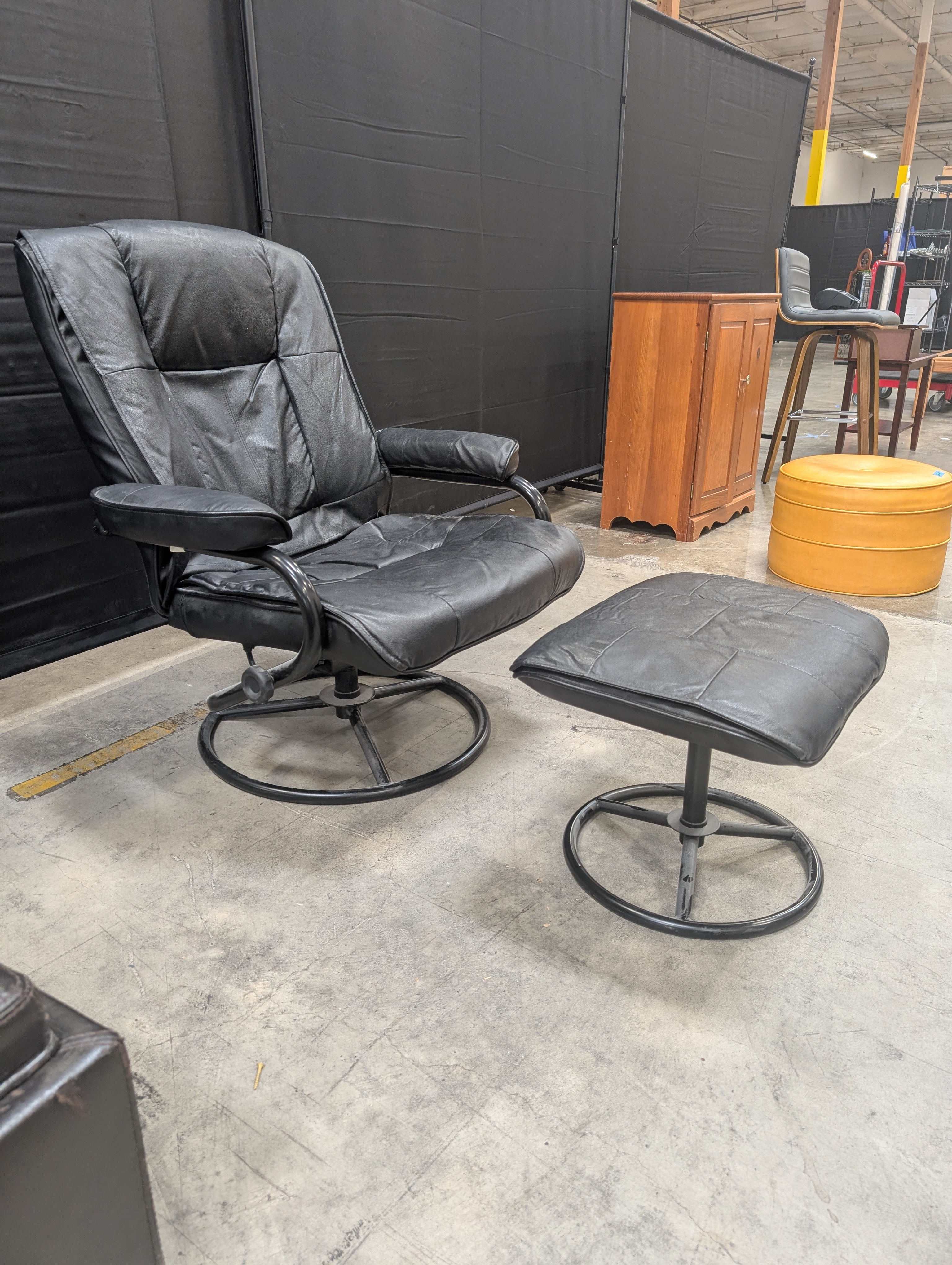 Padded Black Recliner with Ottoman