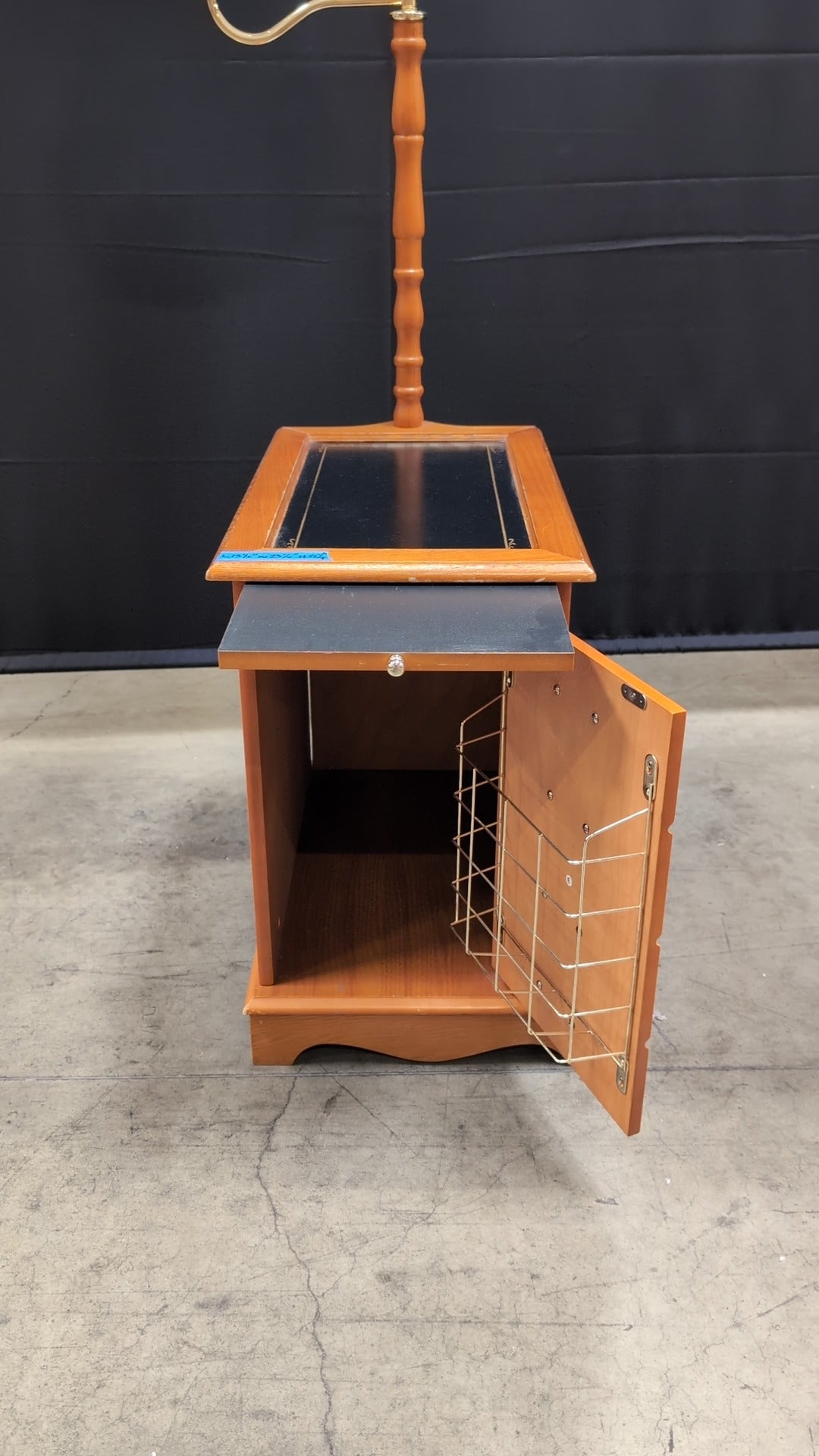 Honey Wood End Table with Integrated Lamp and Storage Cabinet