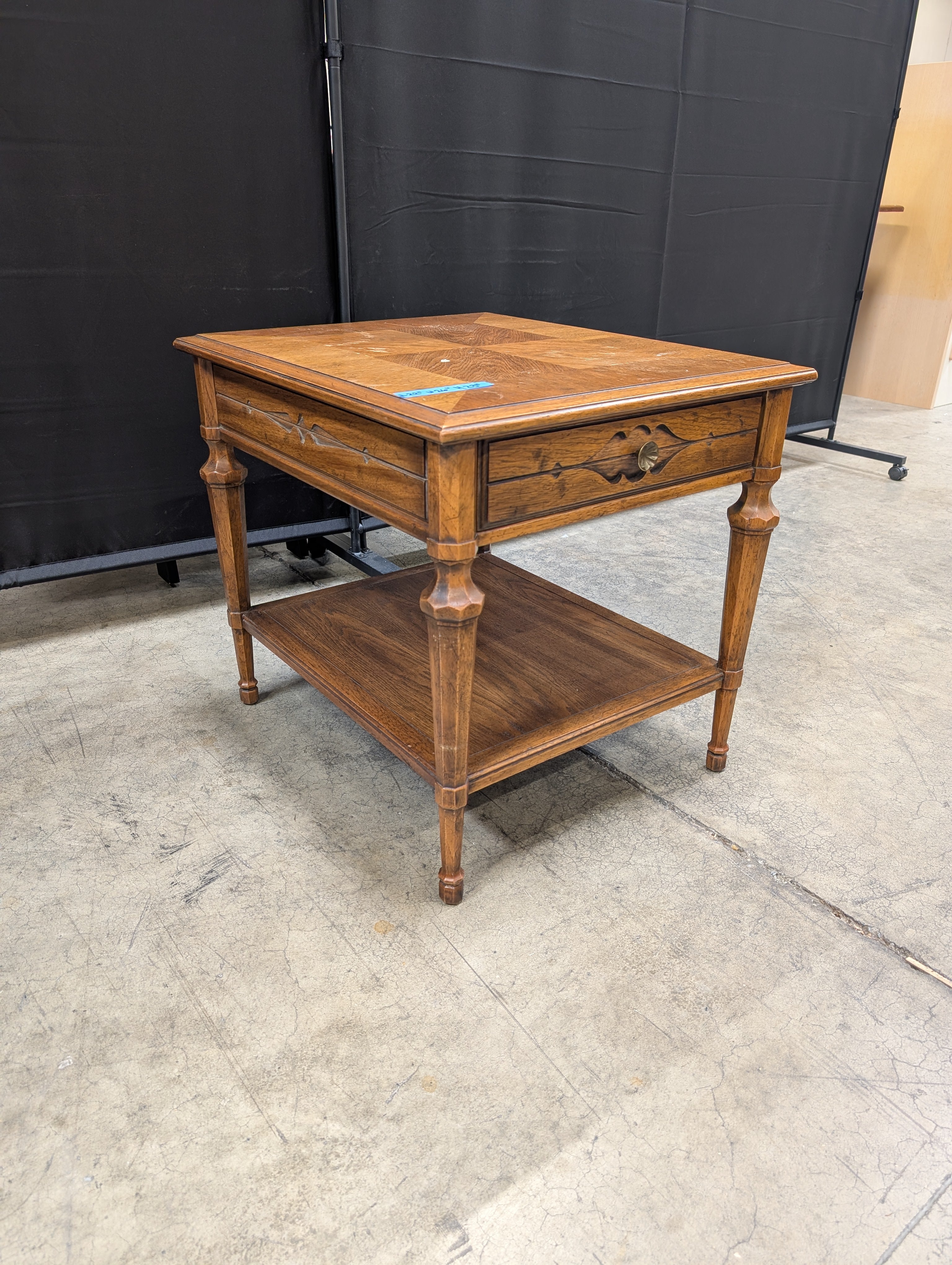 Wood Heritage Table with Drawer and Two Shelves