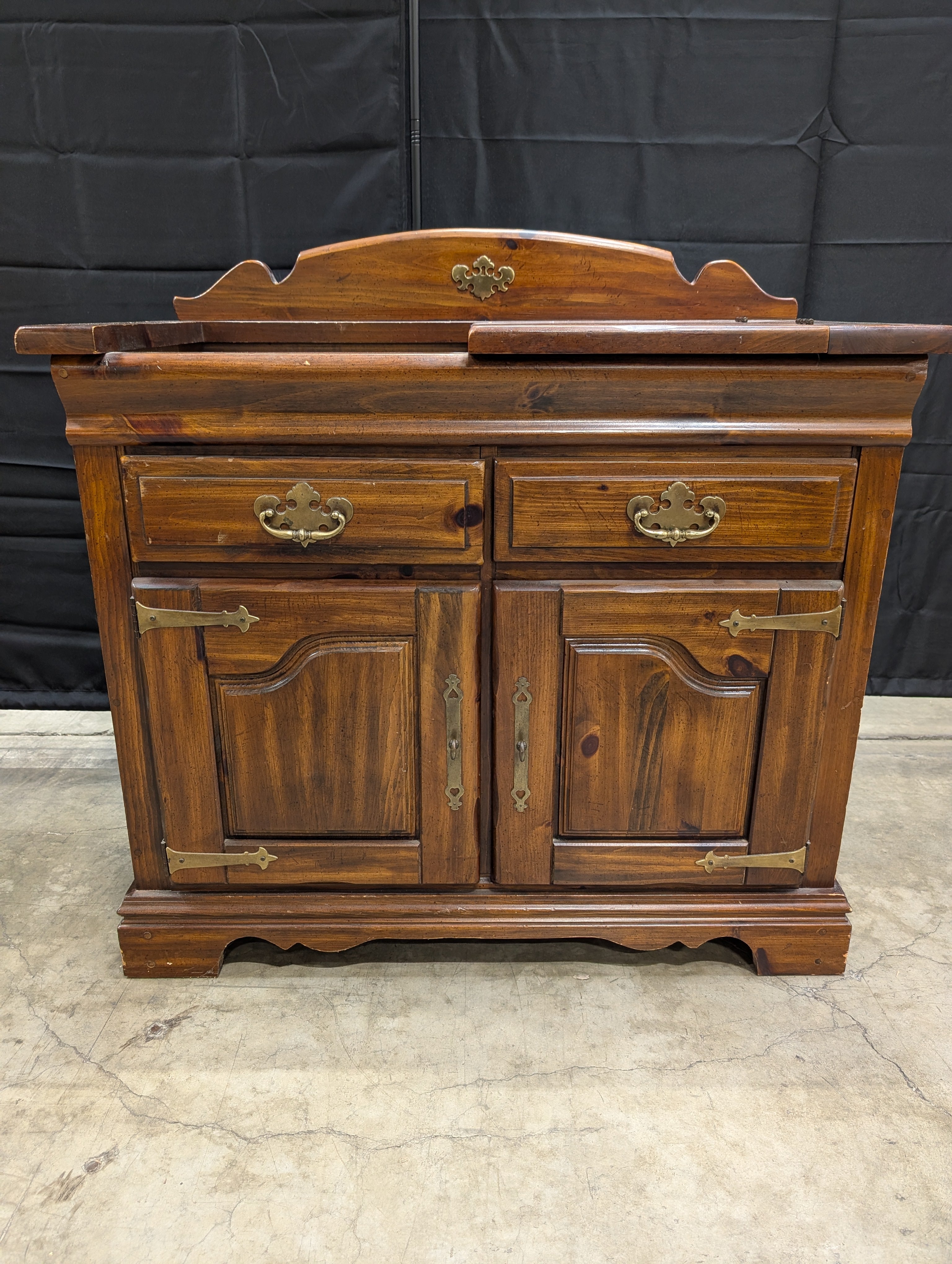 Virginia House - Rustic Pine Dry Sink Cabinet with Brass Hardware