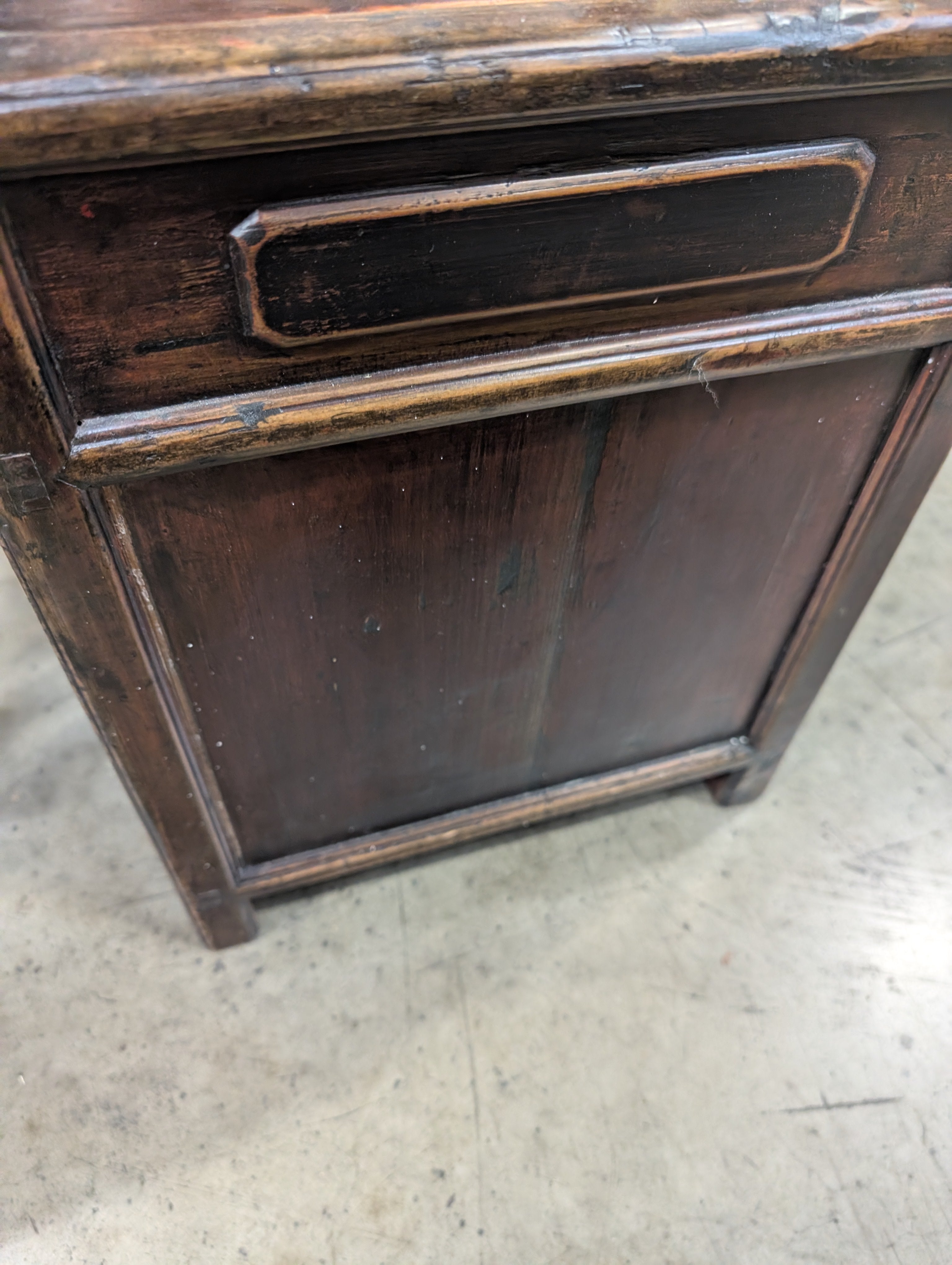 Rustic Asian Hardwood Display Stand with Drawer and Cabinet