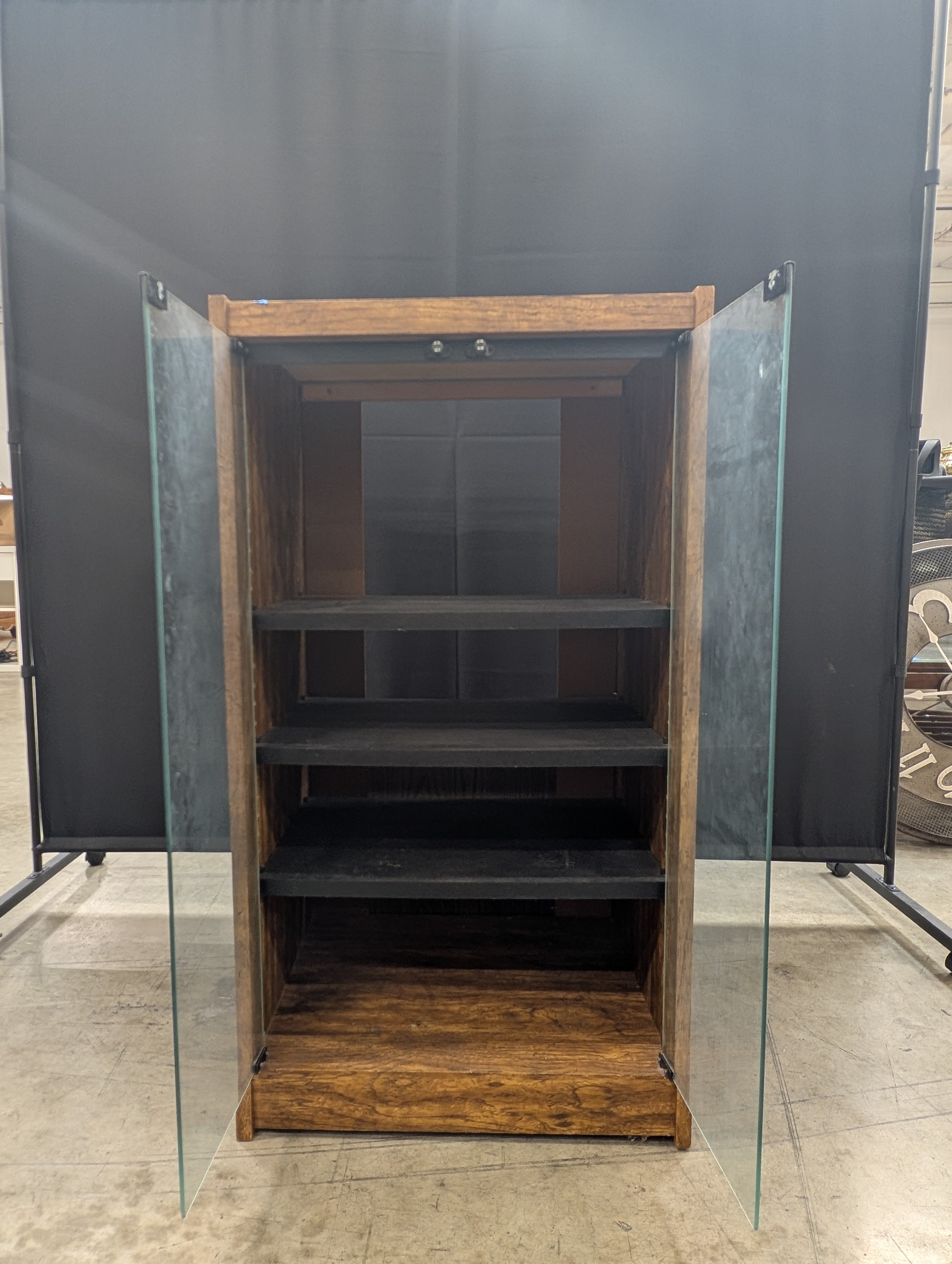 Mid-Century Style Wood Display Cabinet with Sliding Glass Doors