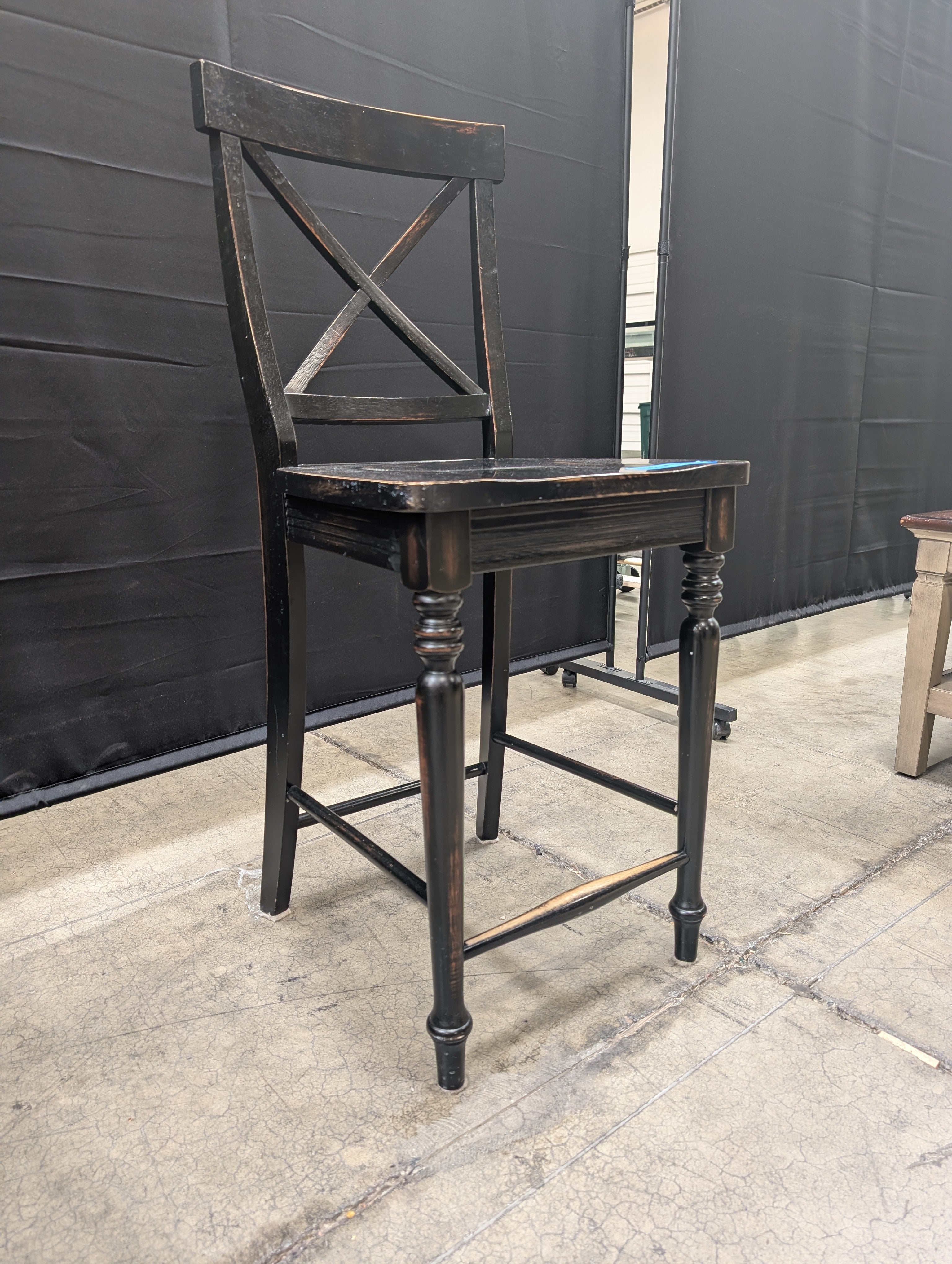 Farmhouse Crossback Wooden Barstool in Black Wood