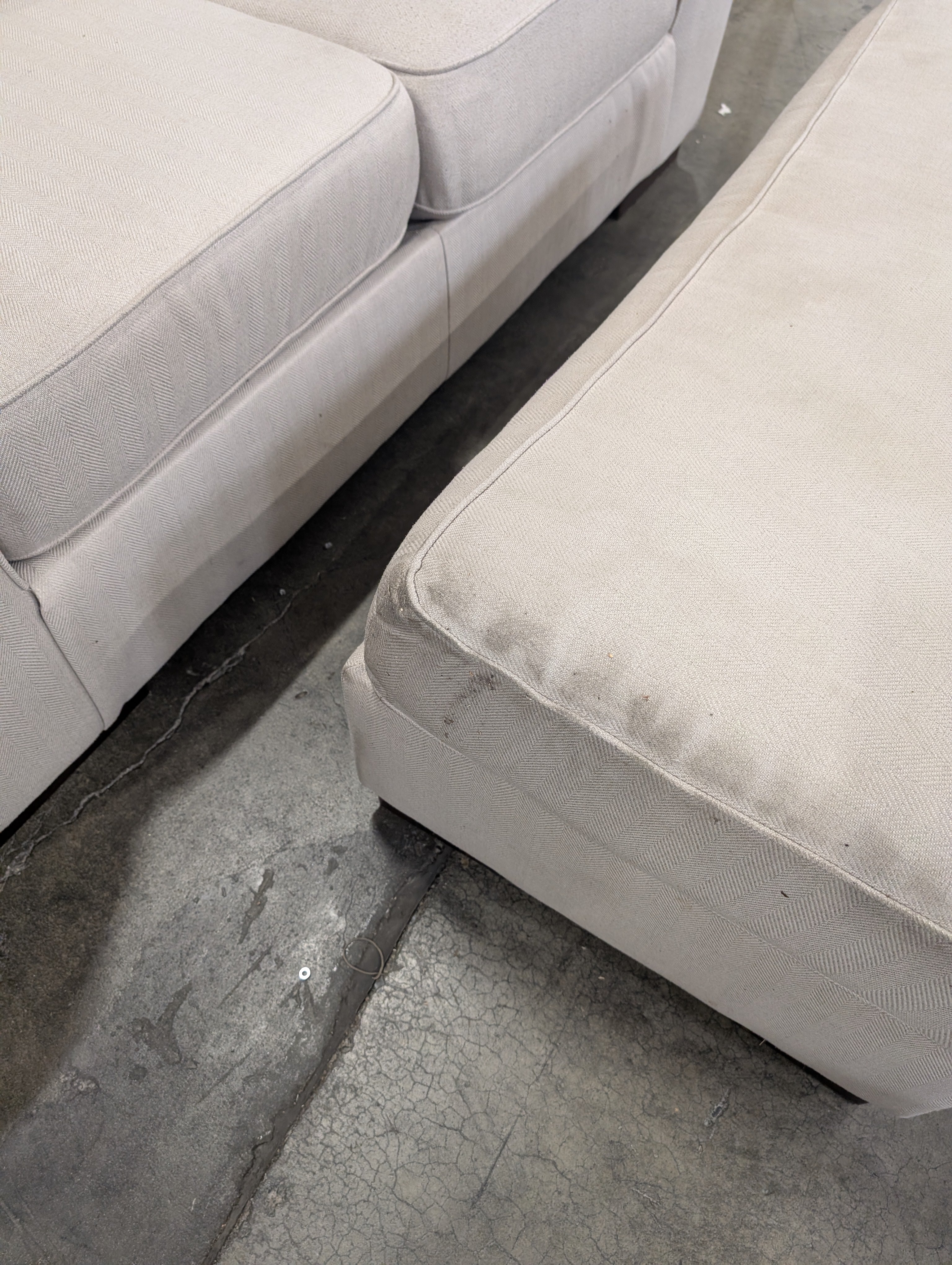 Light Beige Fabric Loveseat and Ottoman