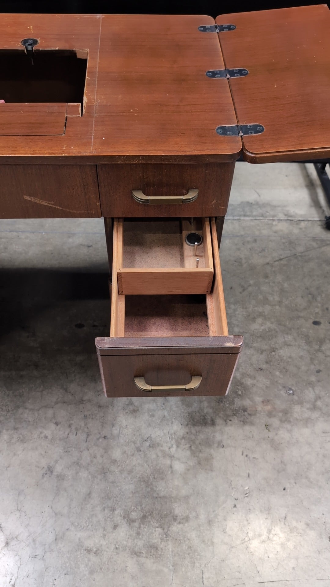 Vintage Wood Craft Table with Storage Drawers