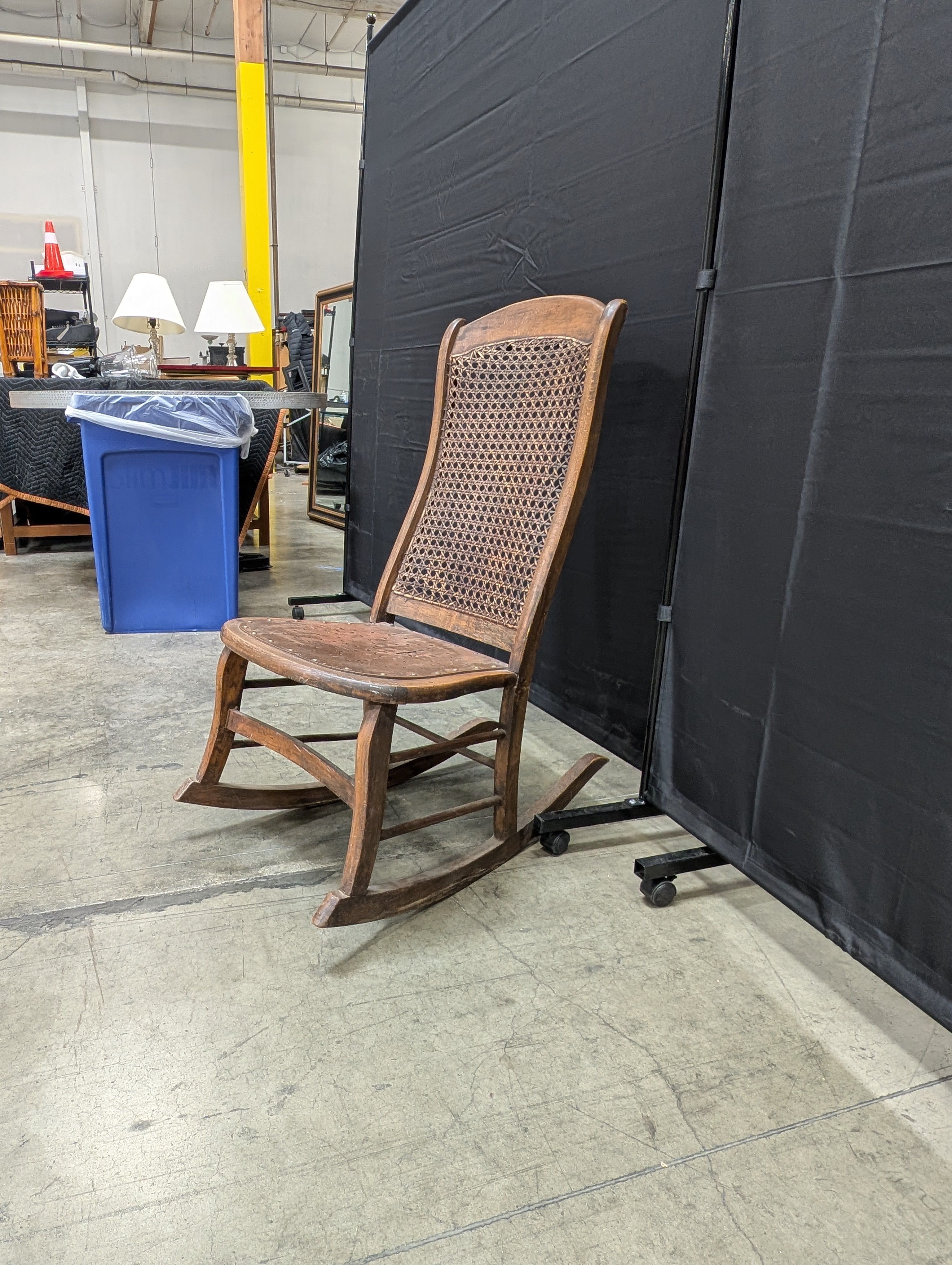 Vintage Wooden Rocking Chair with Cane Backrest