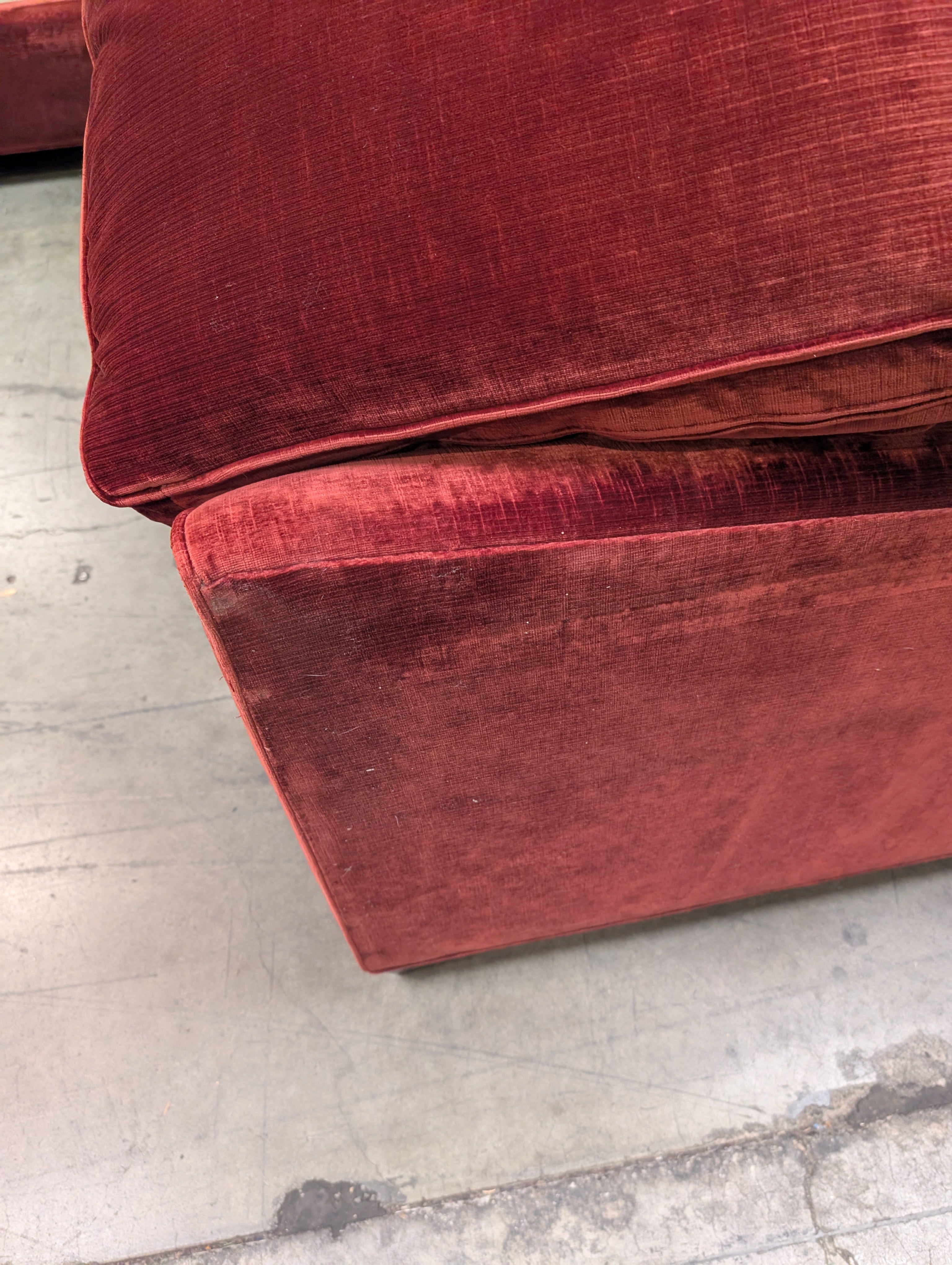Used Vintage Style Red Velvet Sectional Sofa