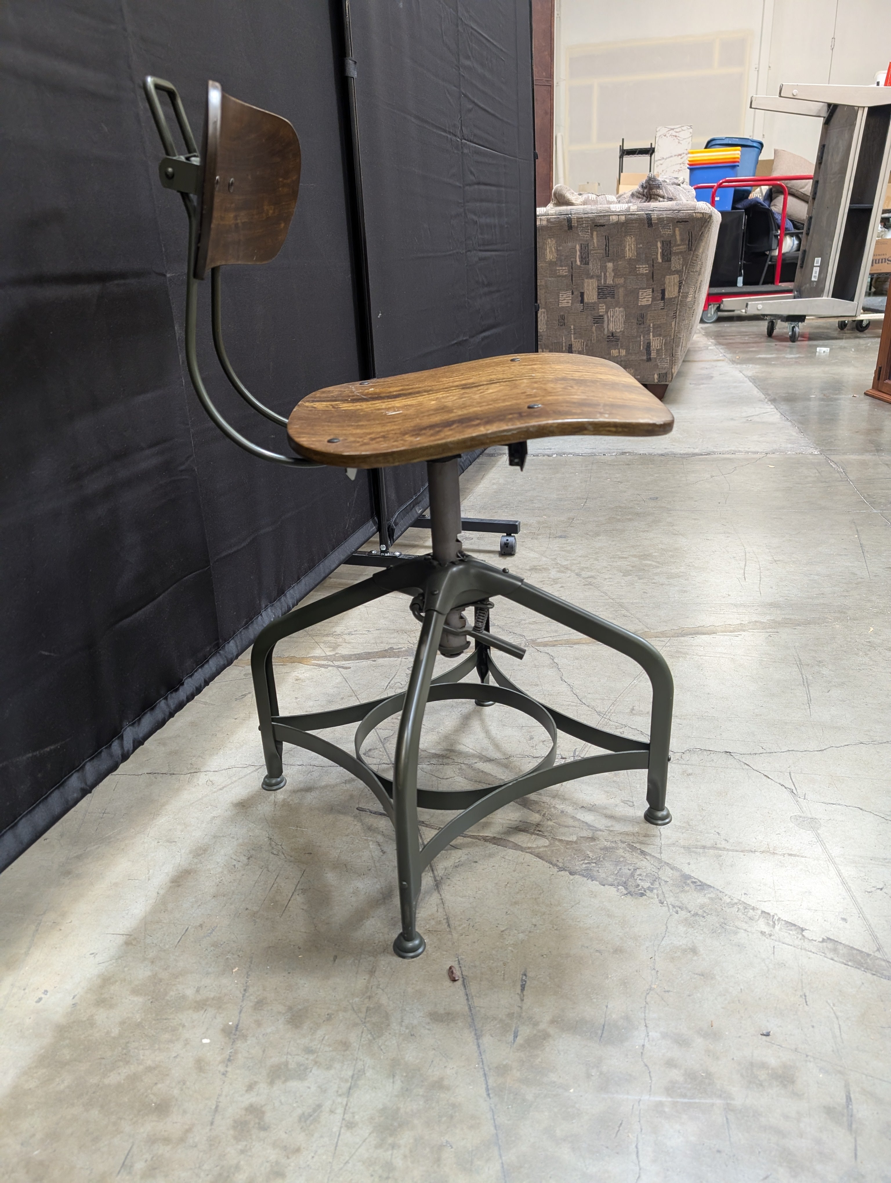 Industrial Style Wood and Metal Adjustable Stool Chair