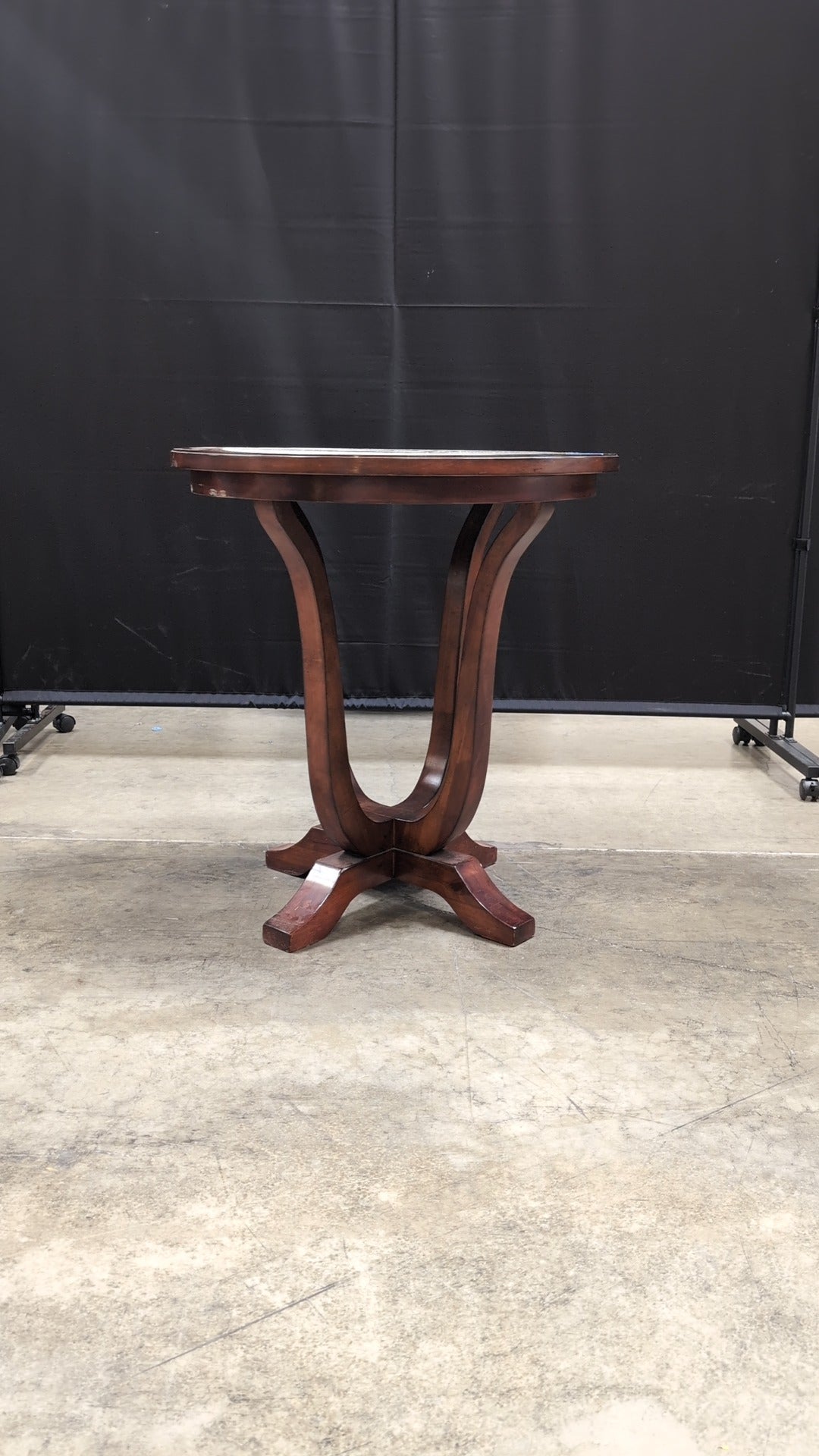 Round Wood Pedestal End Table with Inlaid Stone Top