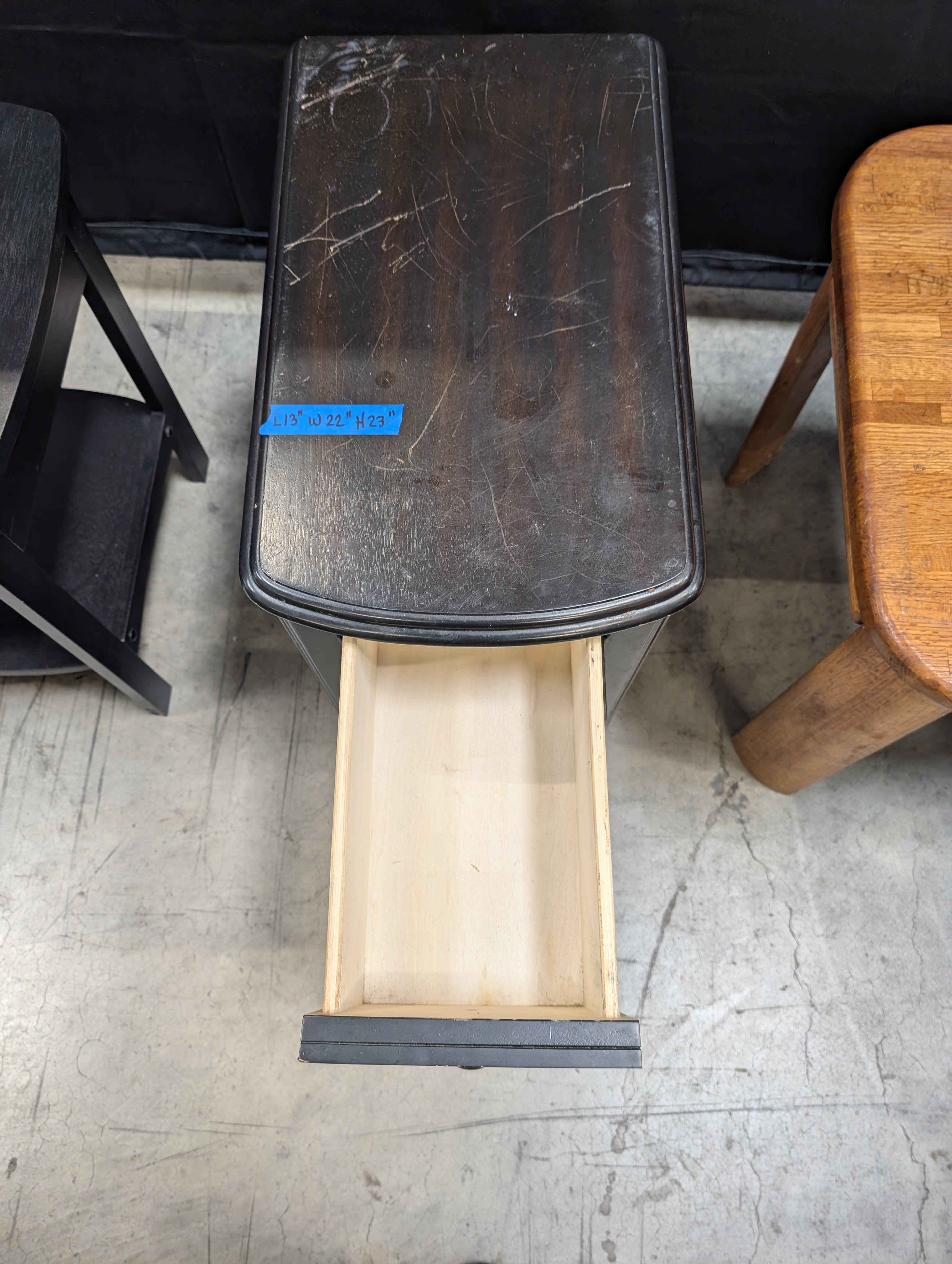 Compact Dark Brown Wood Nightstand with Drawer