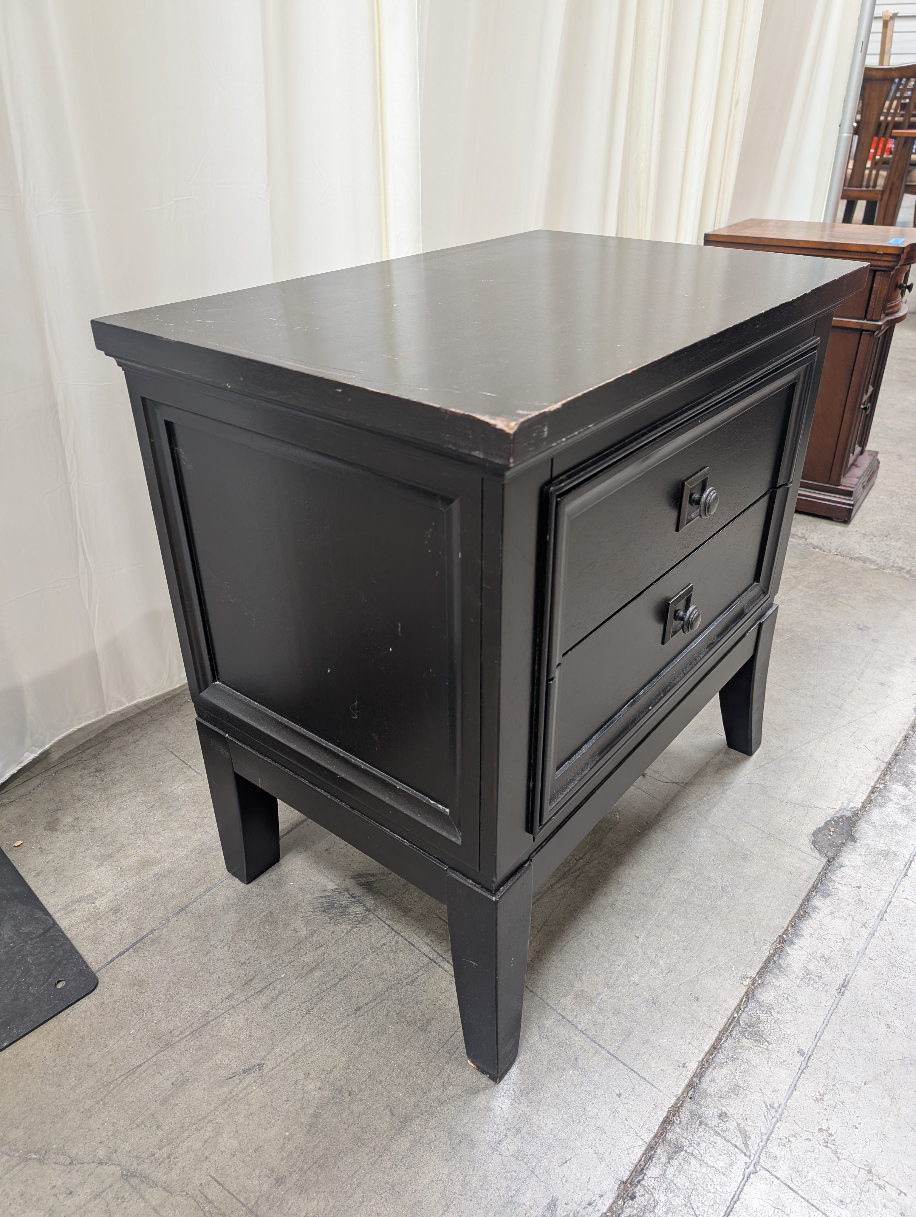 Transitional Two-Drawer Nightstand in Black Wood
