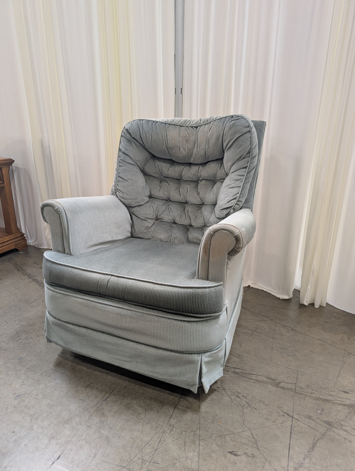 Plush Sage Green Tufted Recliner in Corduroy