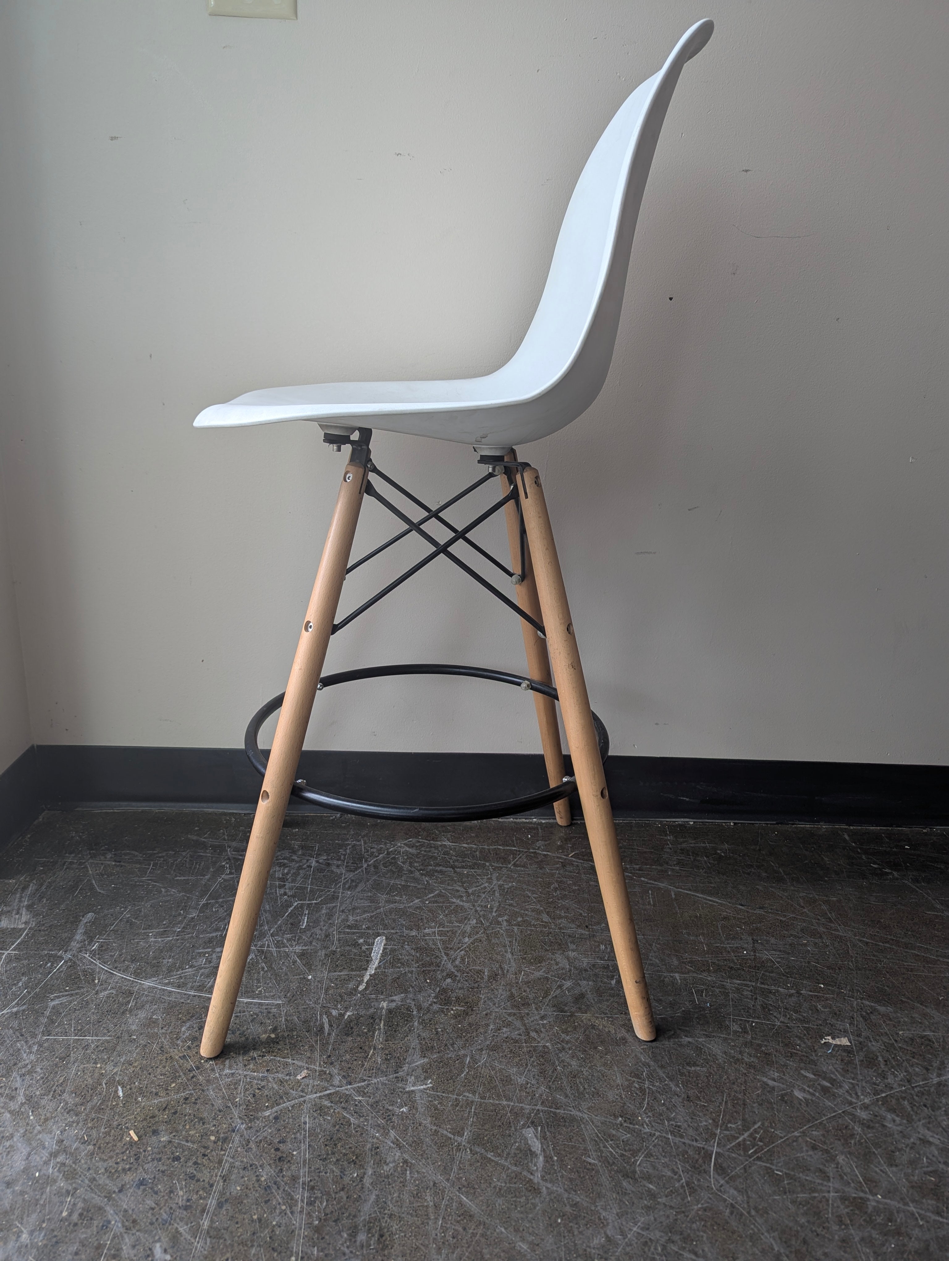 Mid-Century Modern Style White Bar Stool with Wood Legs