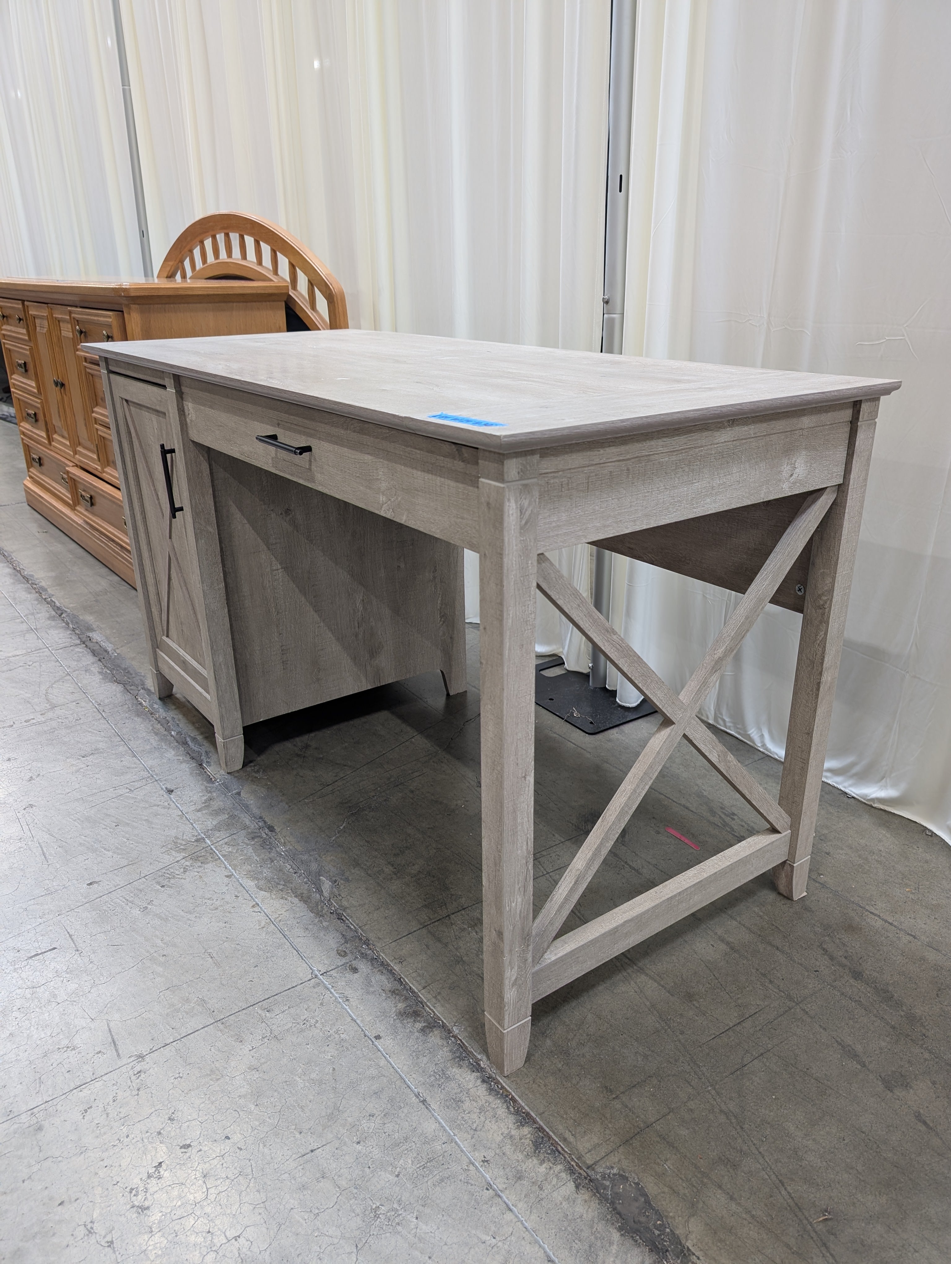Grey Farmhouse Wood Desk with Cabinet