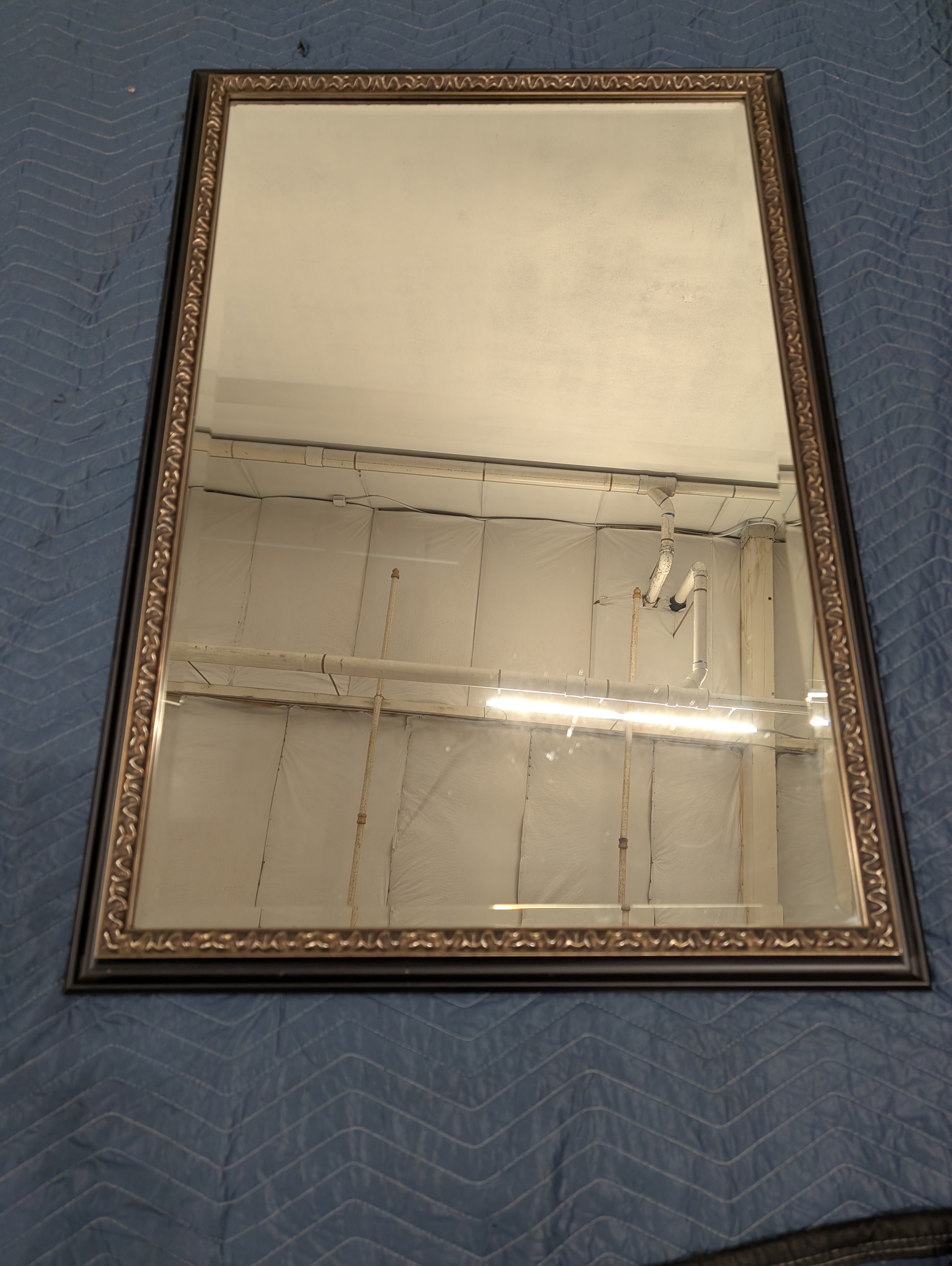 Substantial Rectangular Wall Mirror with Ornate Dark Frame