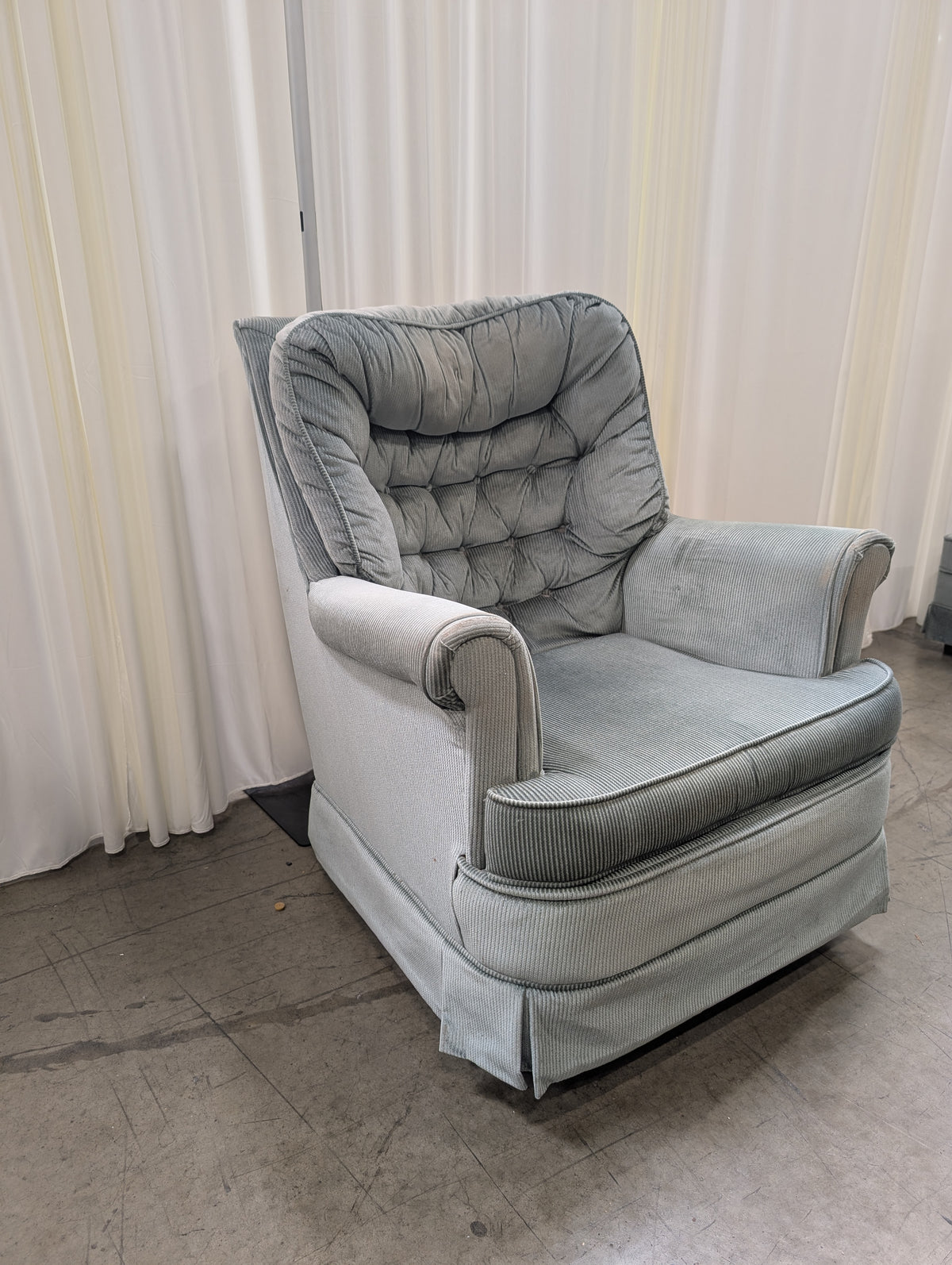 Plush Sage Green Tufted Recliner in Corduroy