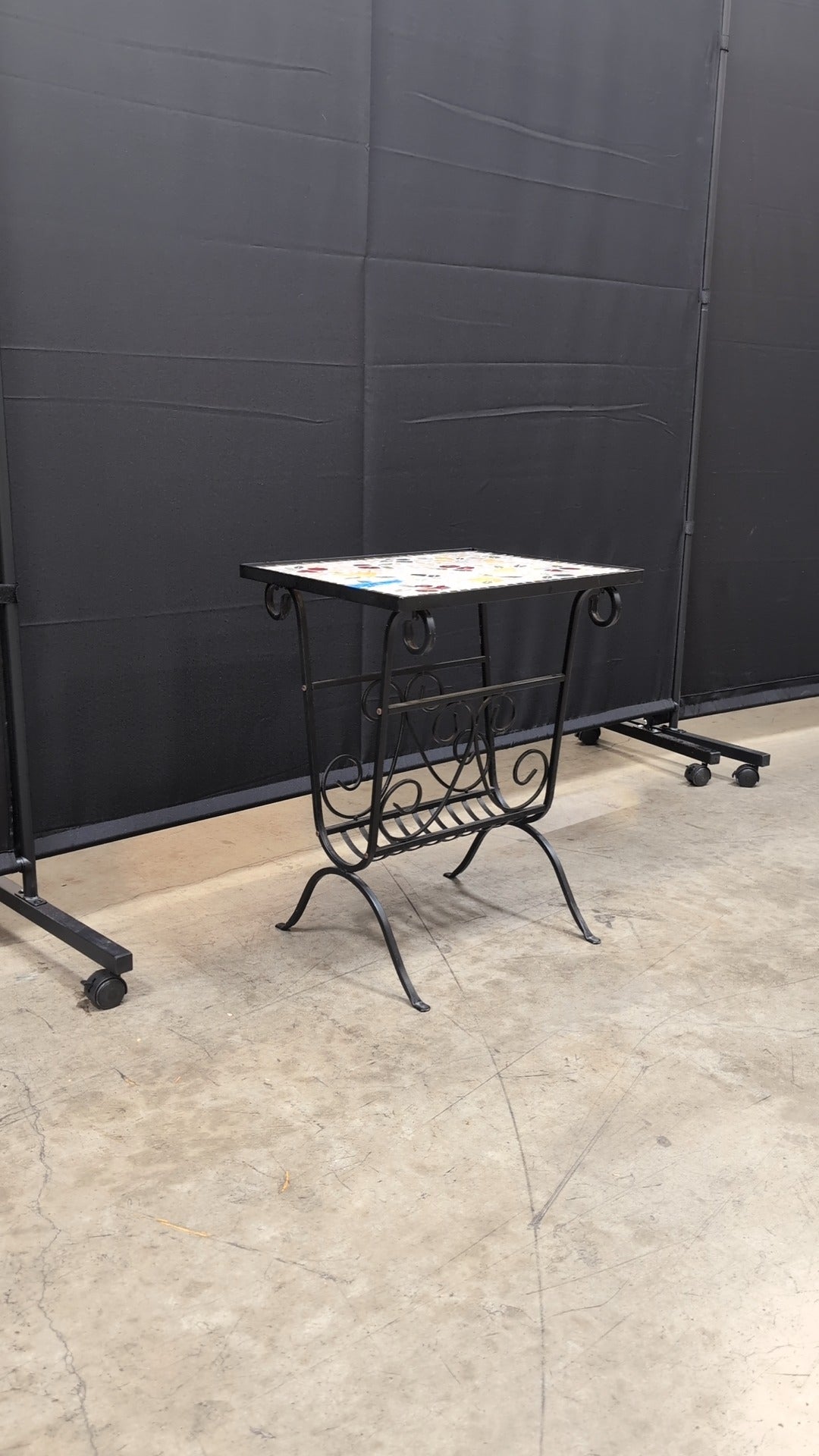 Artisan Mosaic Floral Side Table with Wrought Iron Base