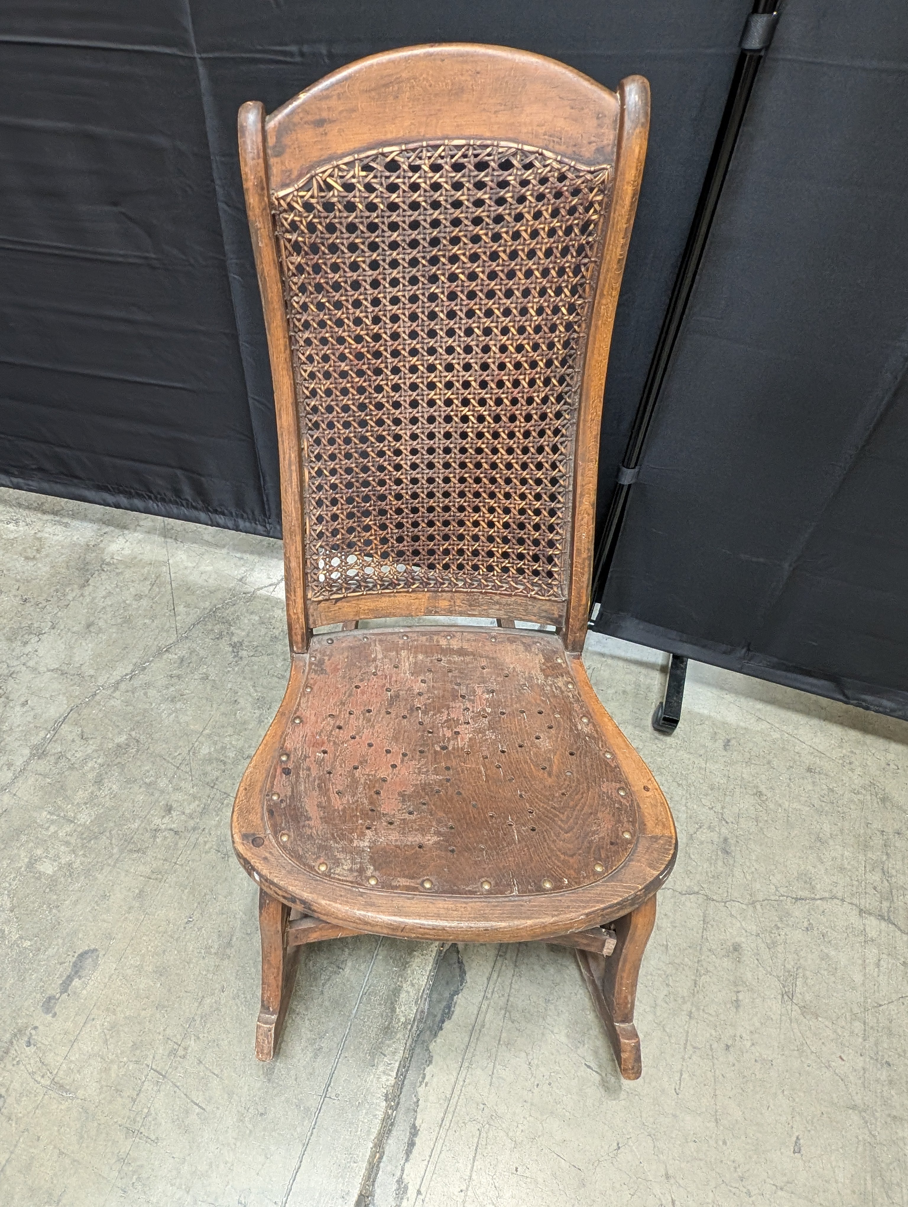 Vintage Wooden Rocking Chair with Cane Backrest