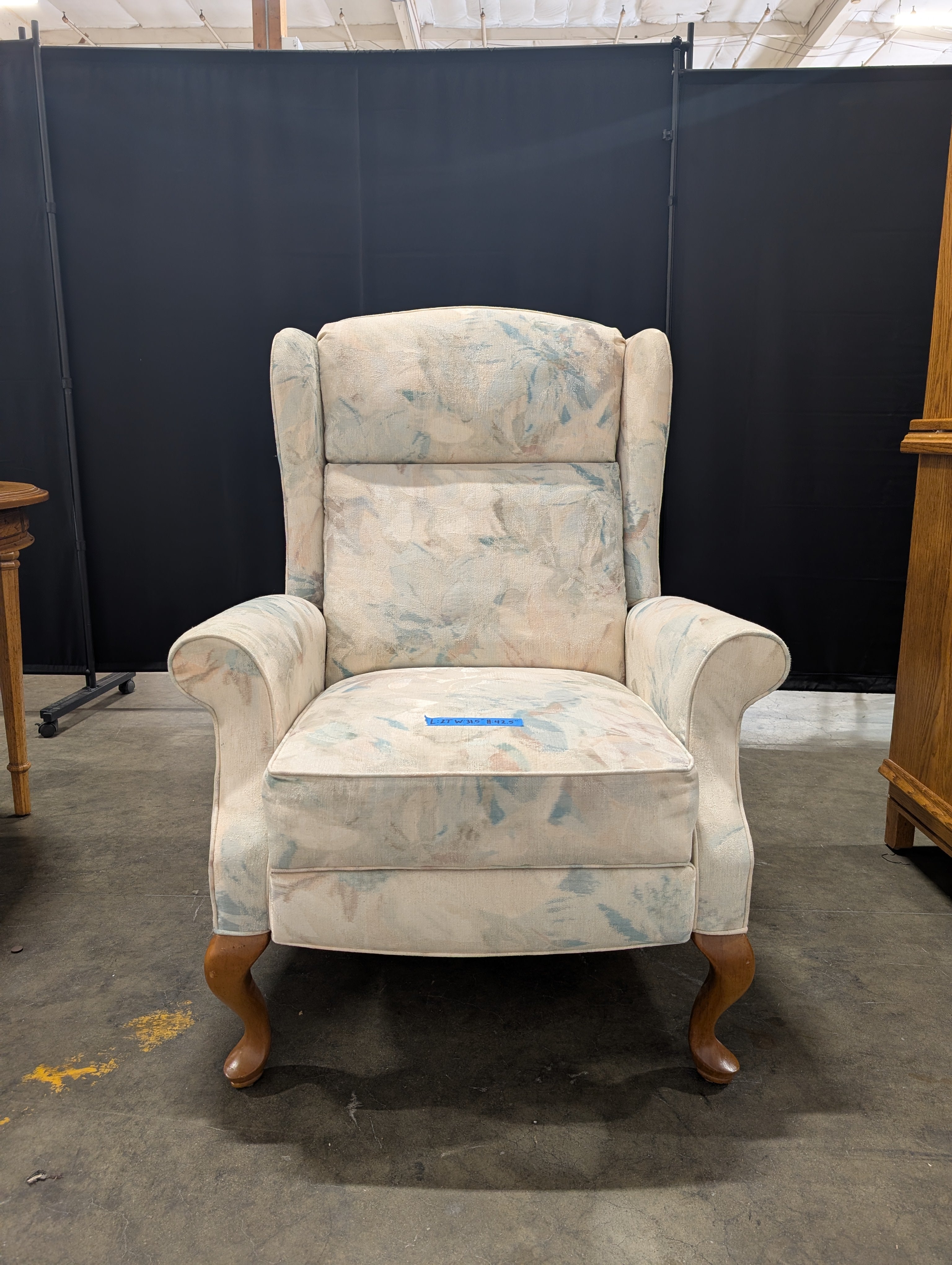 LaZboy Floral Pastel Fabric Wingback Recliner with Wooden Legs