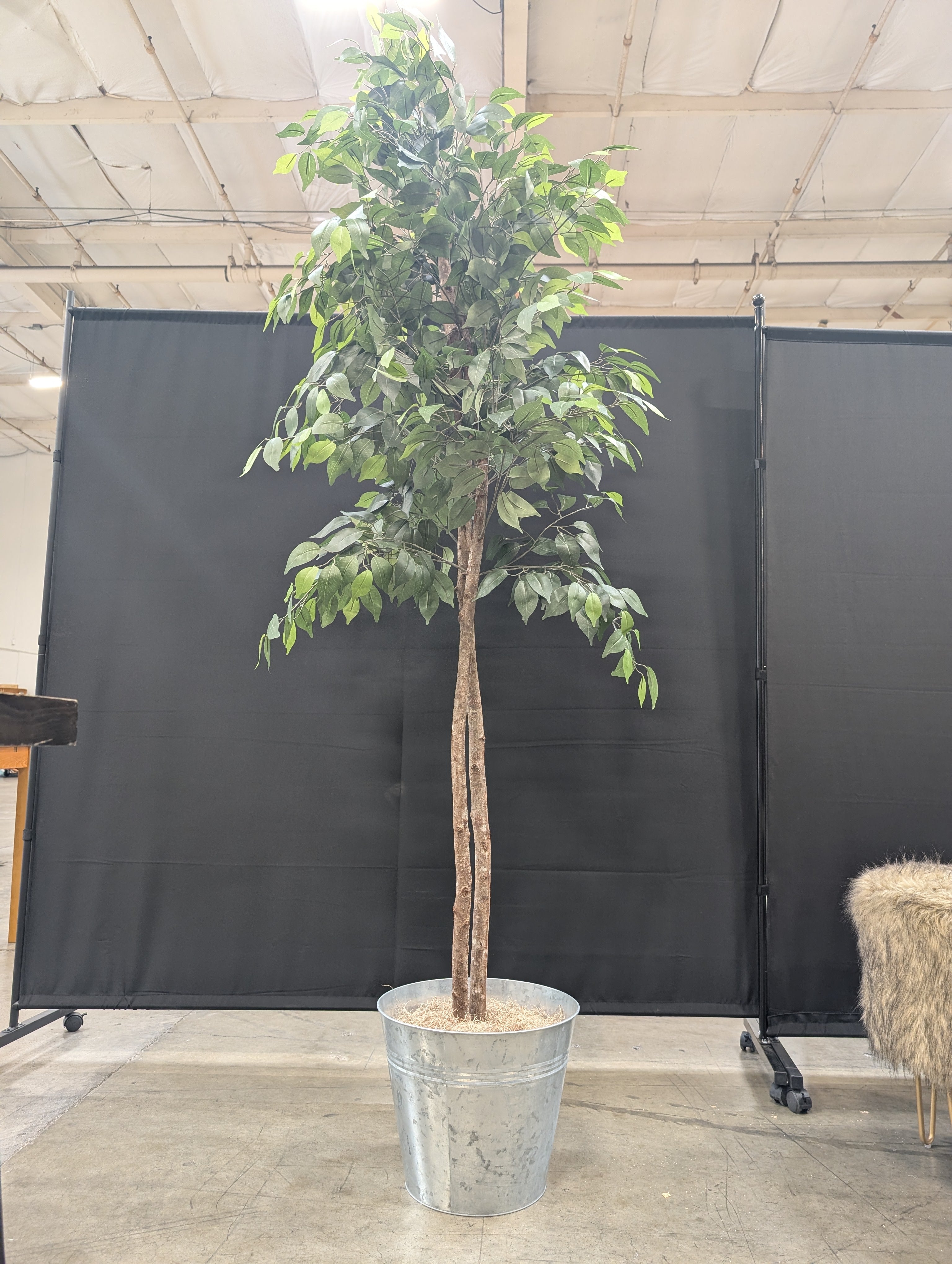 Tall Green Artificial Tree in Galvanized Bucket