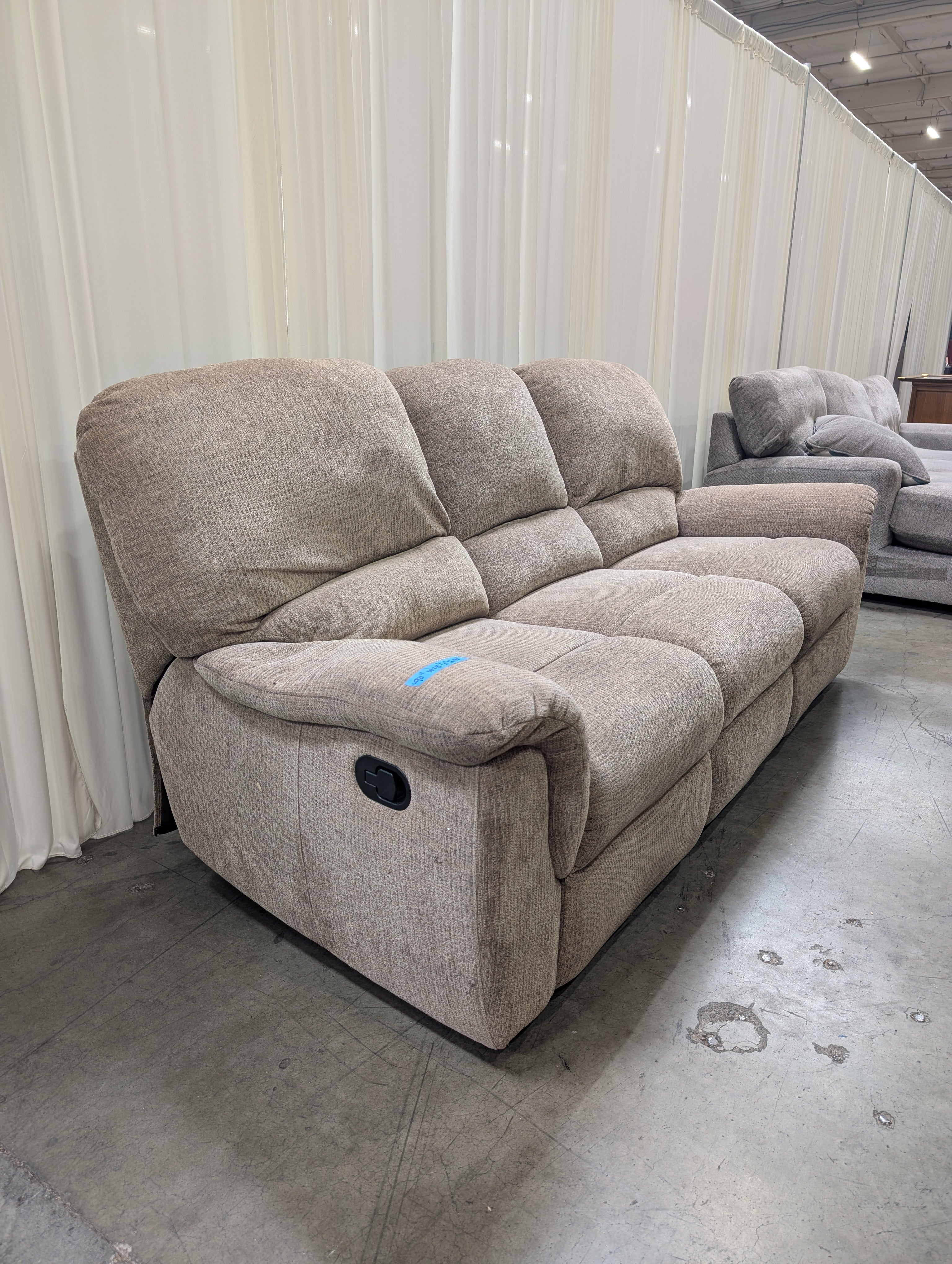 Tan Textured Fabric Reclining Couch