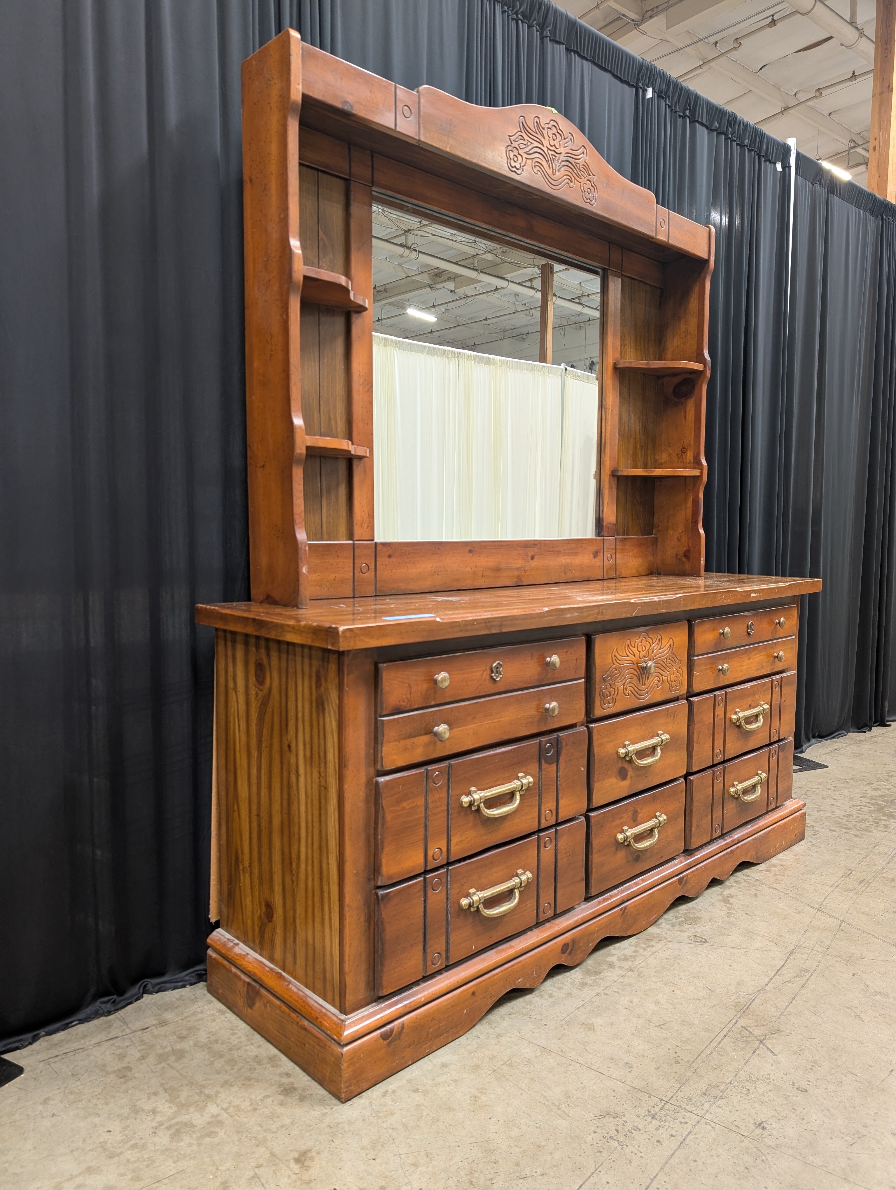 Traditional Carved Wood Dresser with Mirror