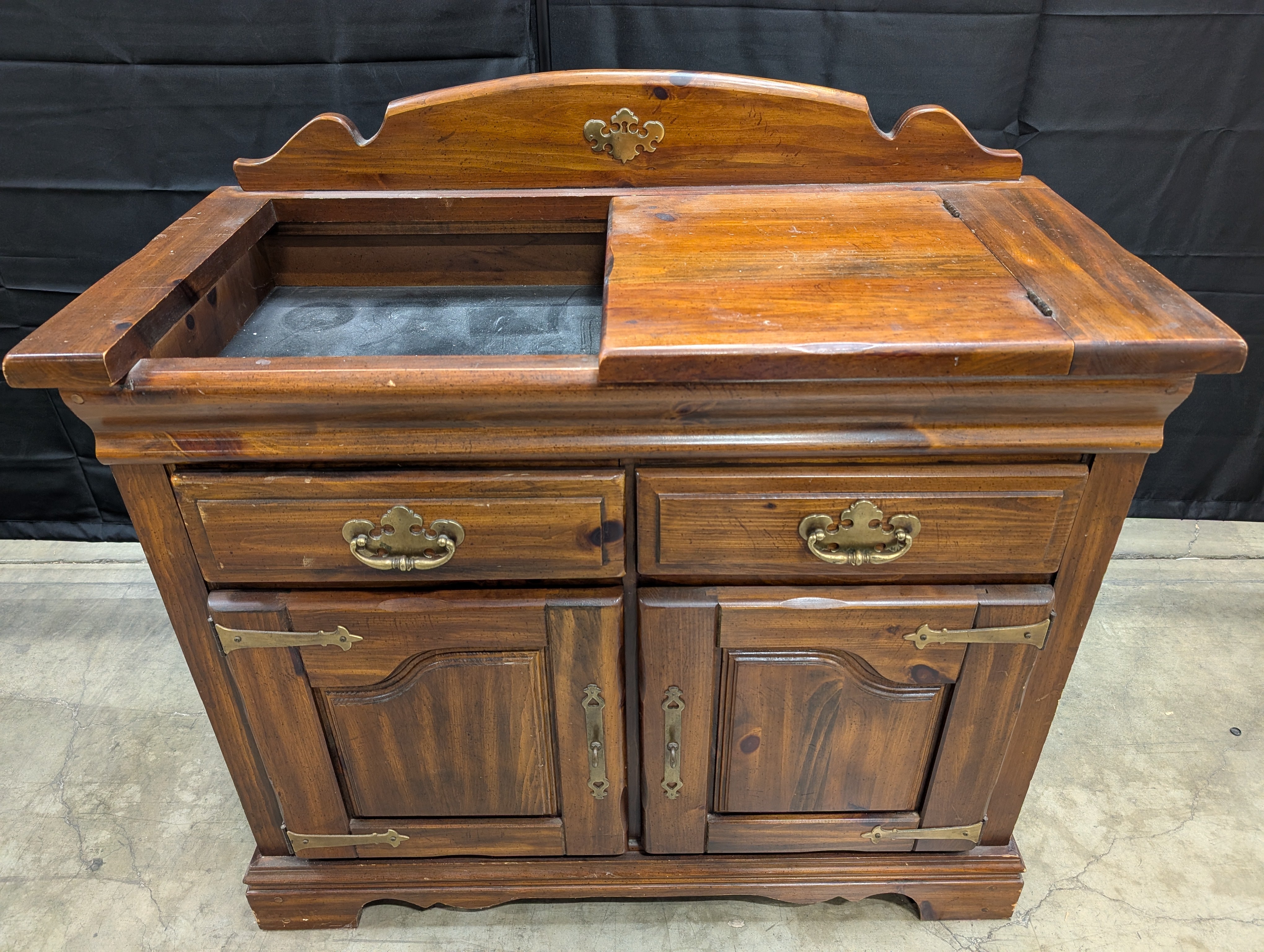 Virginia House - Rustic Pine Dry Sink Cabinet with Brass Hardware