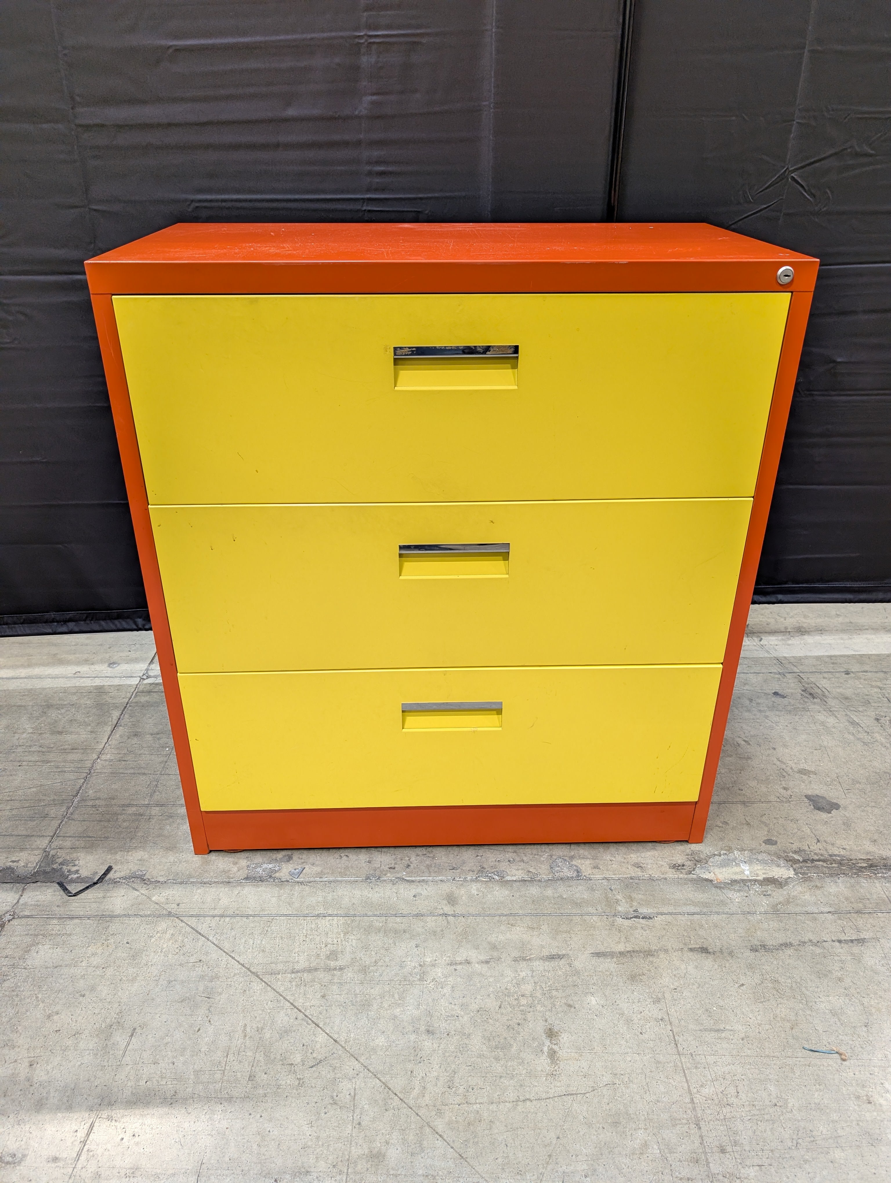 Three-Drawer Red & Yellow No Key File Cabinet