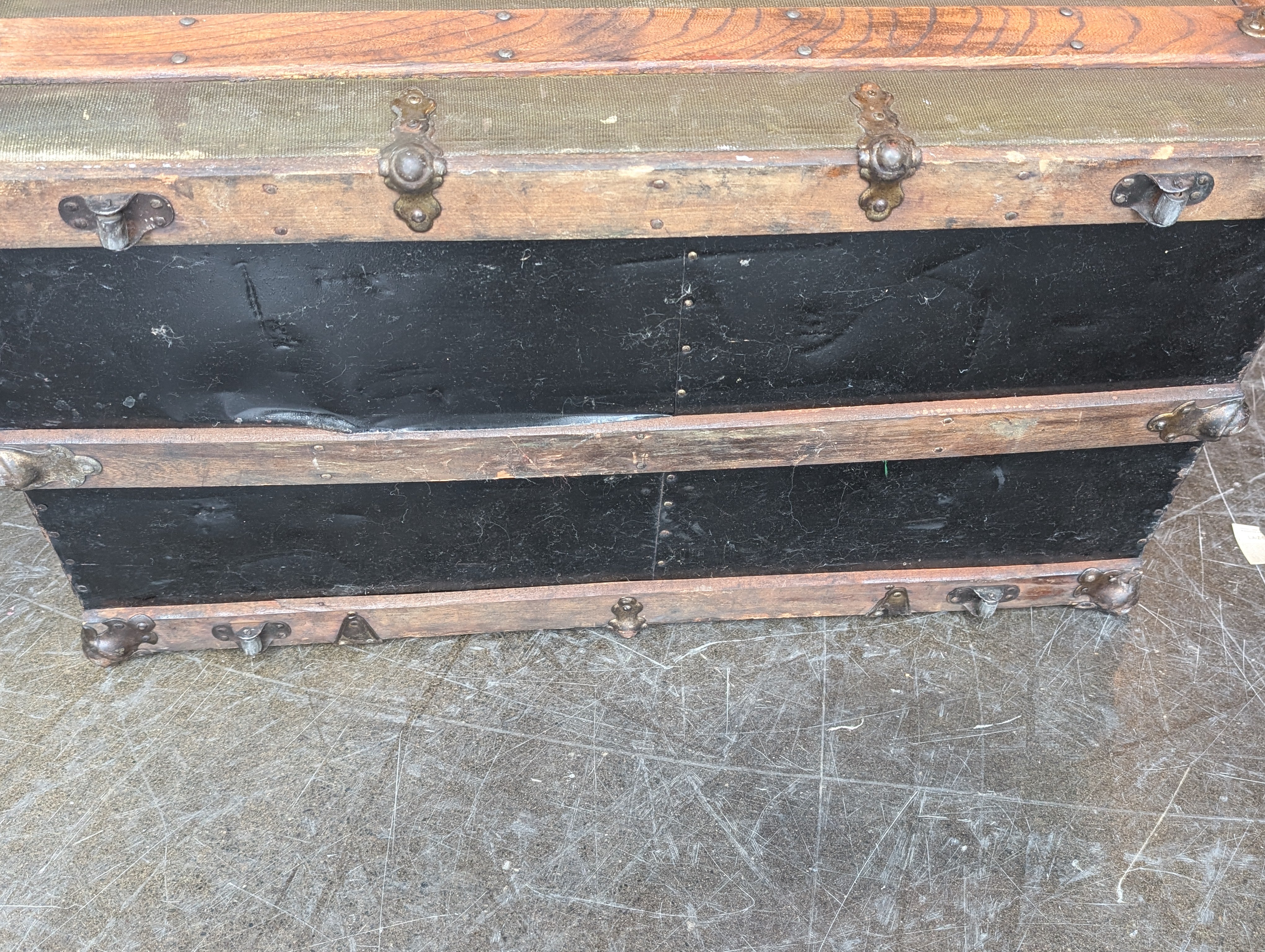 Vintage Domed Top Steamer Trunk with Wood Slats
