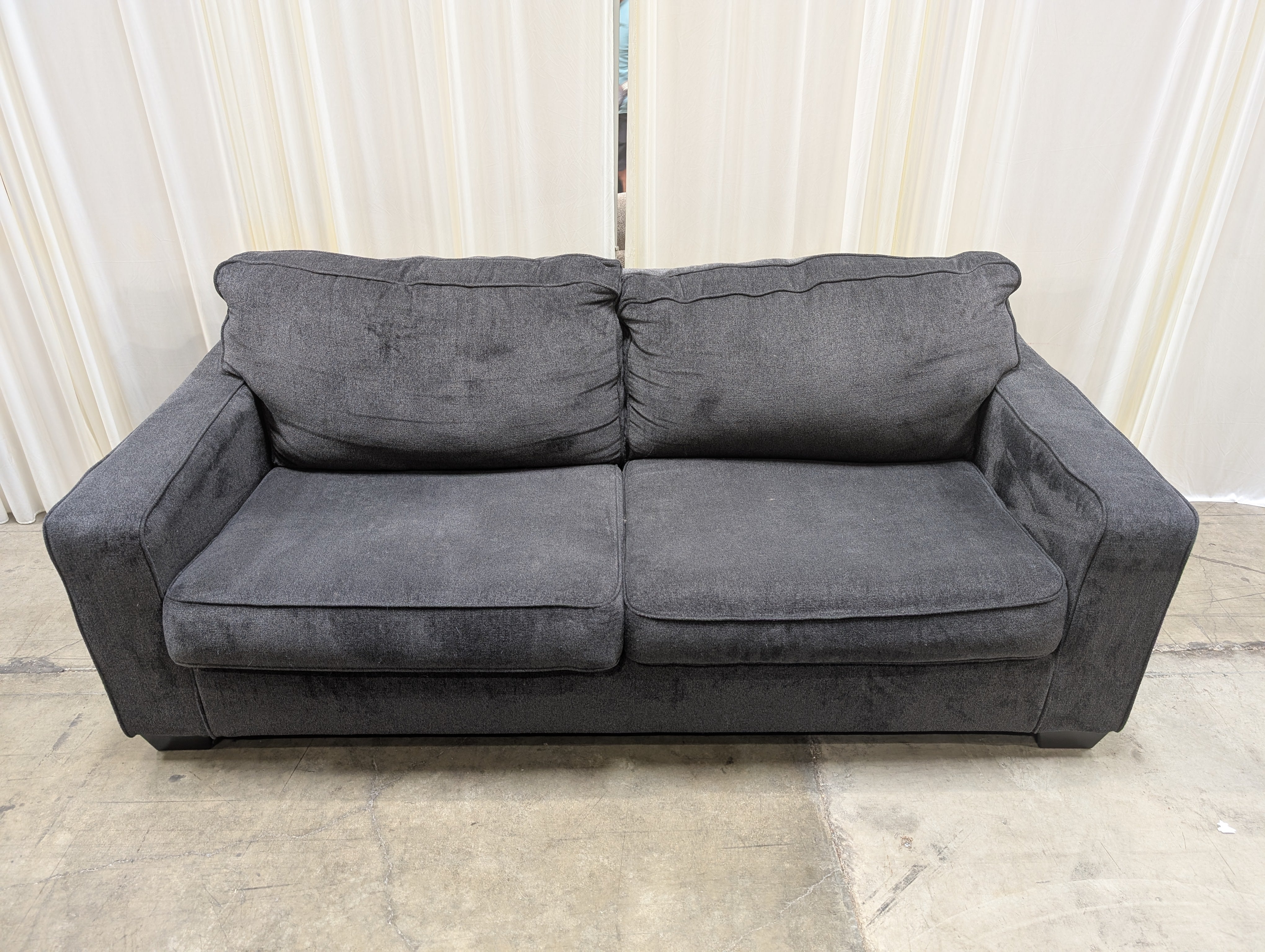 Grey Upholstered Couch with Square Arms