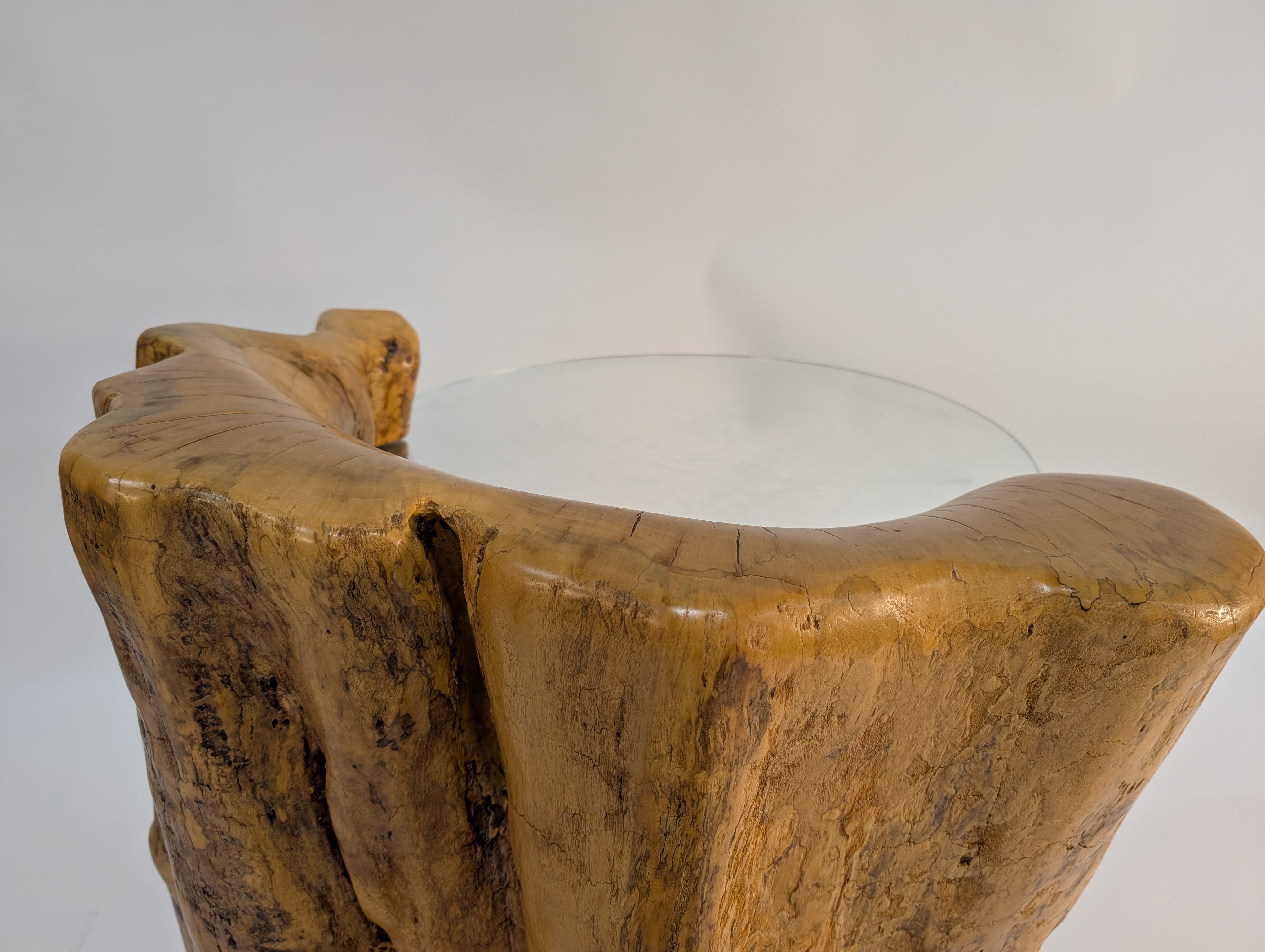 Rustic Live Edge Wood Coffee Table with Round Glass Top