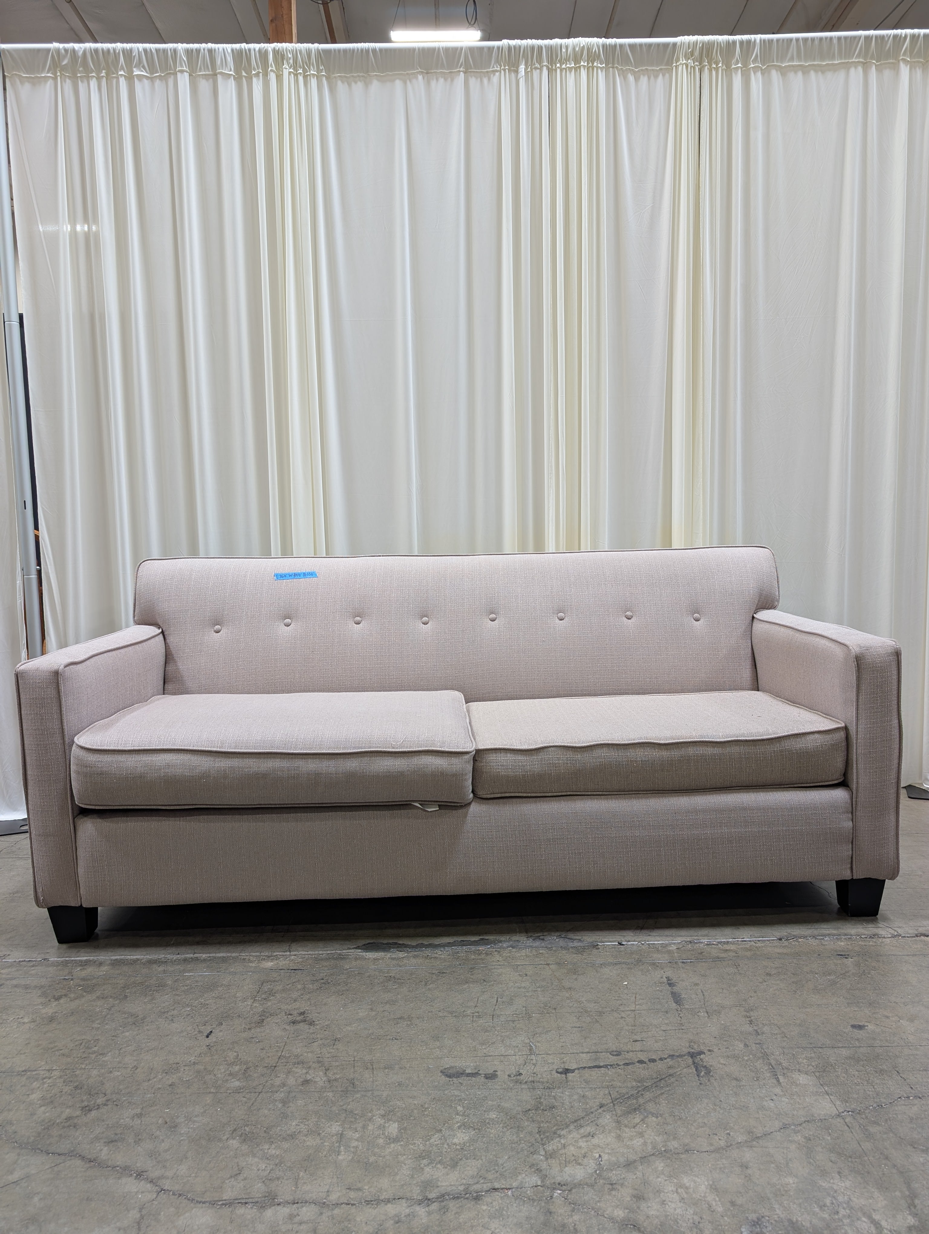 Oatmeal Woven Fabric Couch with Button Tufting