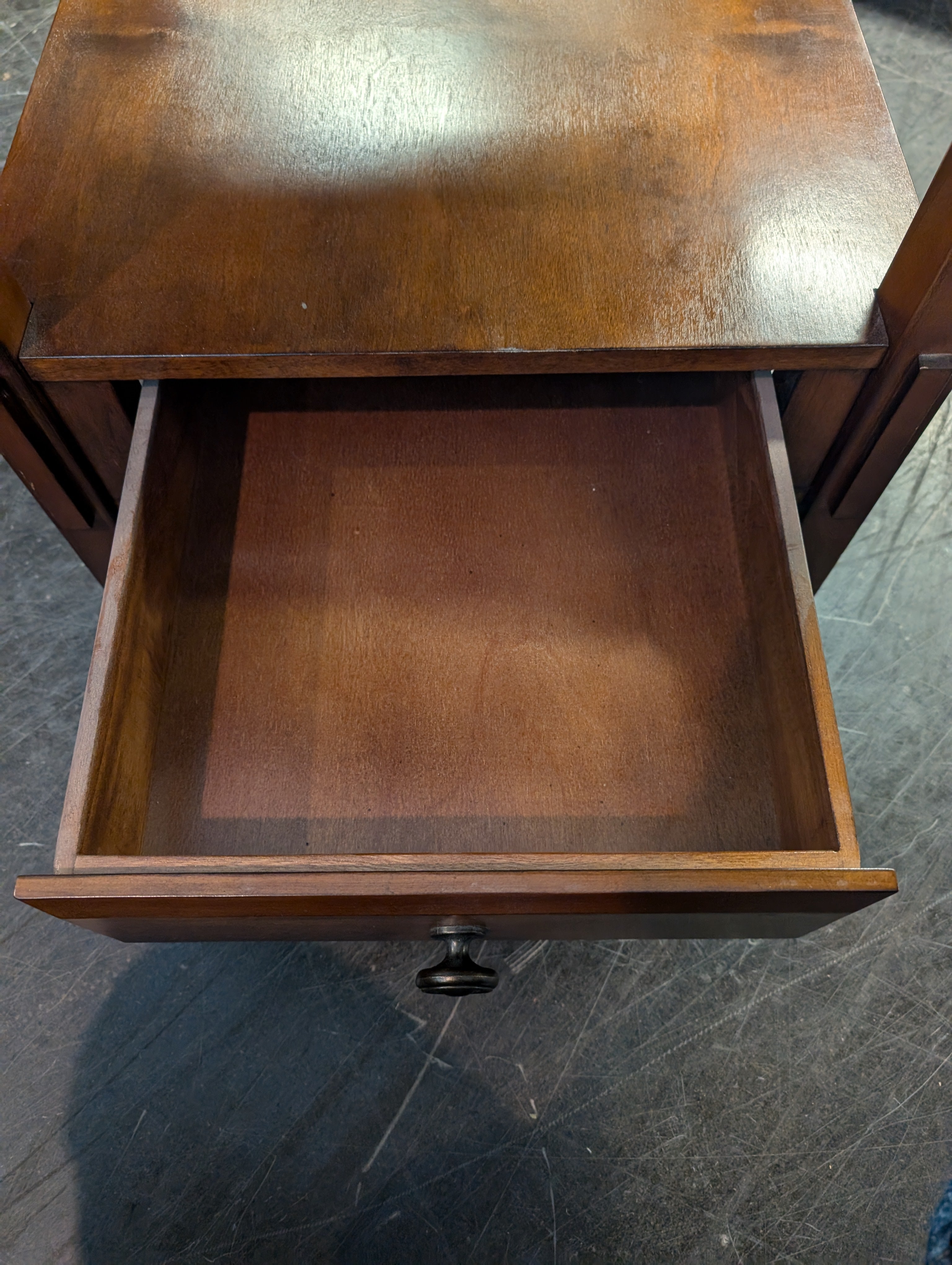 Classic Brown Wood Side Table with Drawer and Shelf