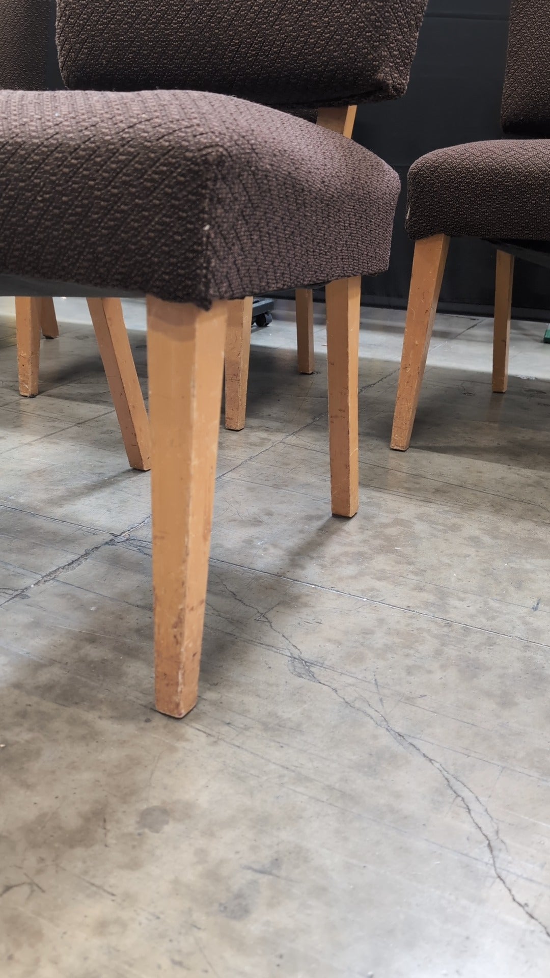 Set of Six Mid-Century Style Upholstered Dining Chairs with Tapered Wood Legs