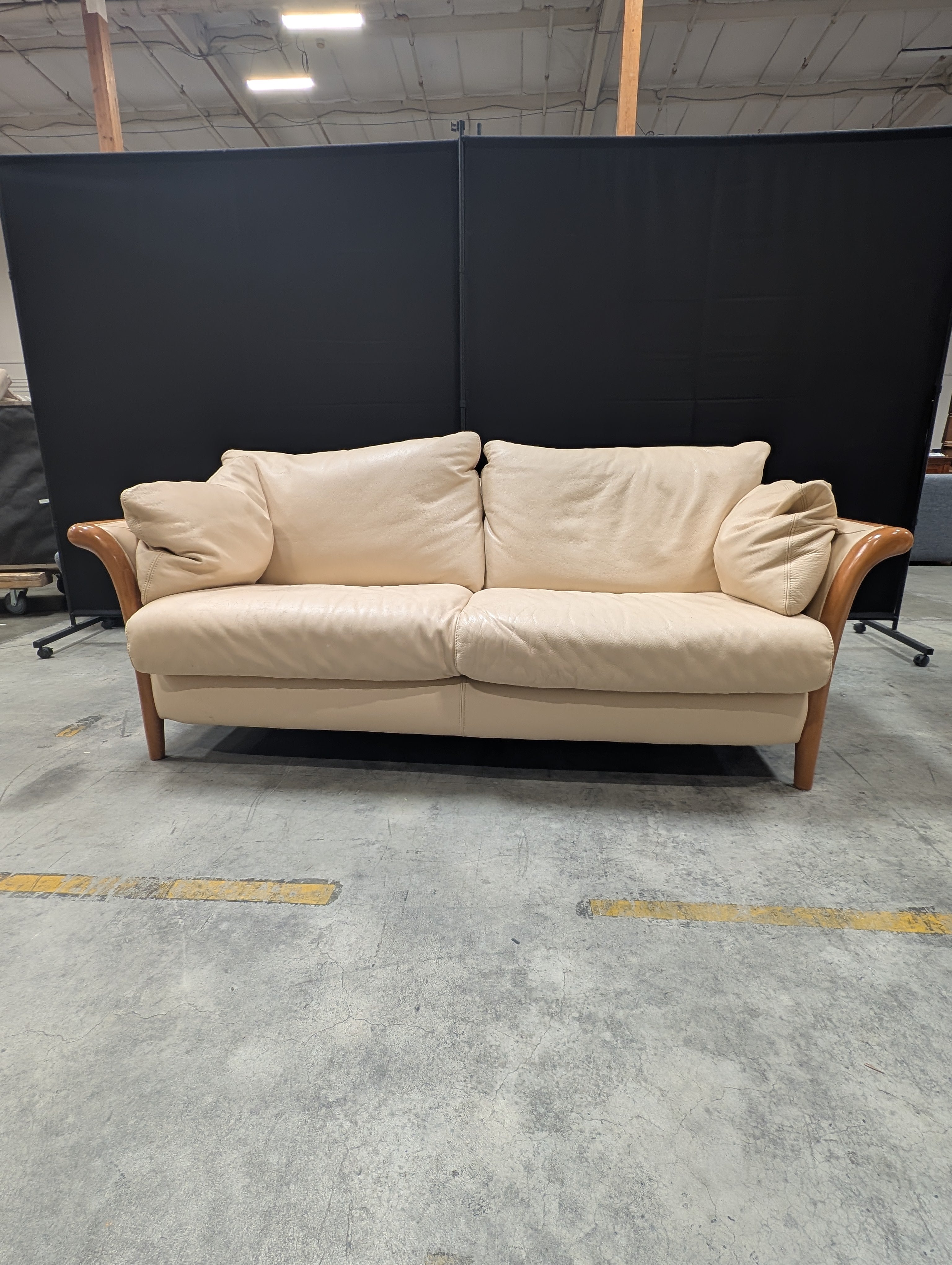 Italian Two-Seater Sofa with Wood Accents