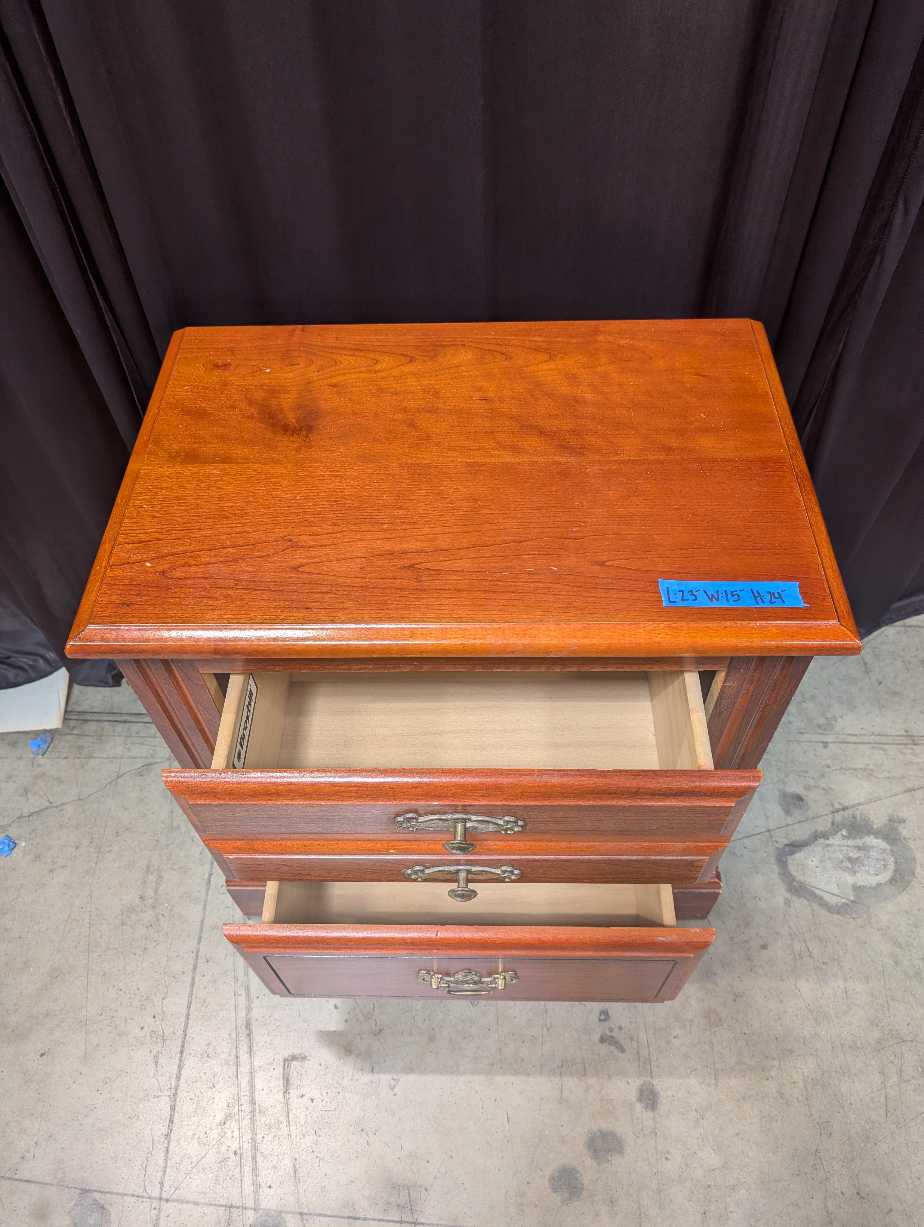 Traditional Three-Drawer Wood Nightstand with Brass Hardware